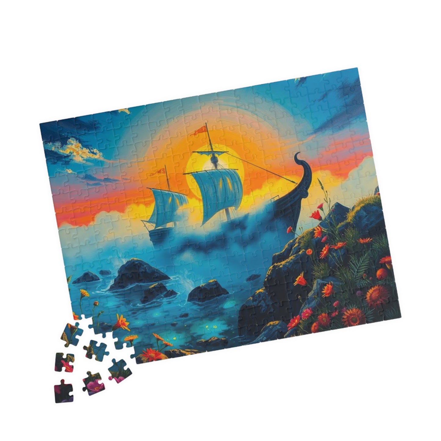Haunting Skeletal Ship Jigsaw Puzzle, Nautical Sailing Gothic Puzzle, Ocean Theme Activity, Gift for Sea Lover, Family Game Night Activity
