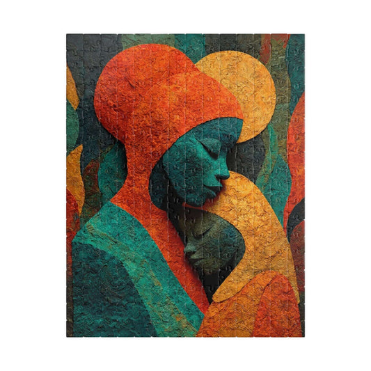Black Art Jigsaw Puzzle - Afrocentric Mother and Child Sculpture-Inspired Embrace for Thoughtful Holiday or Birthday Gift Puzzle The Puzzle Chest