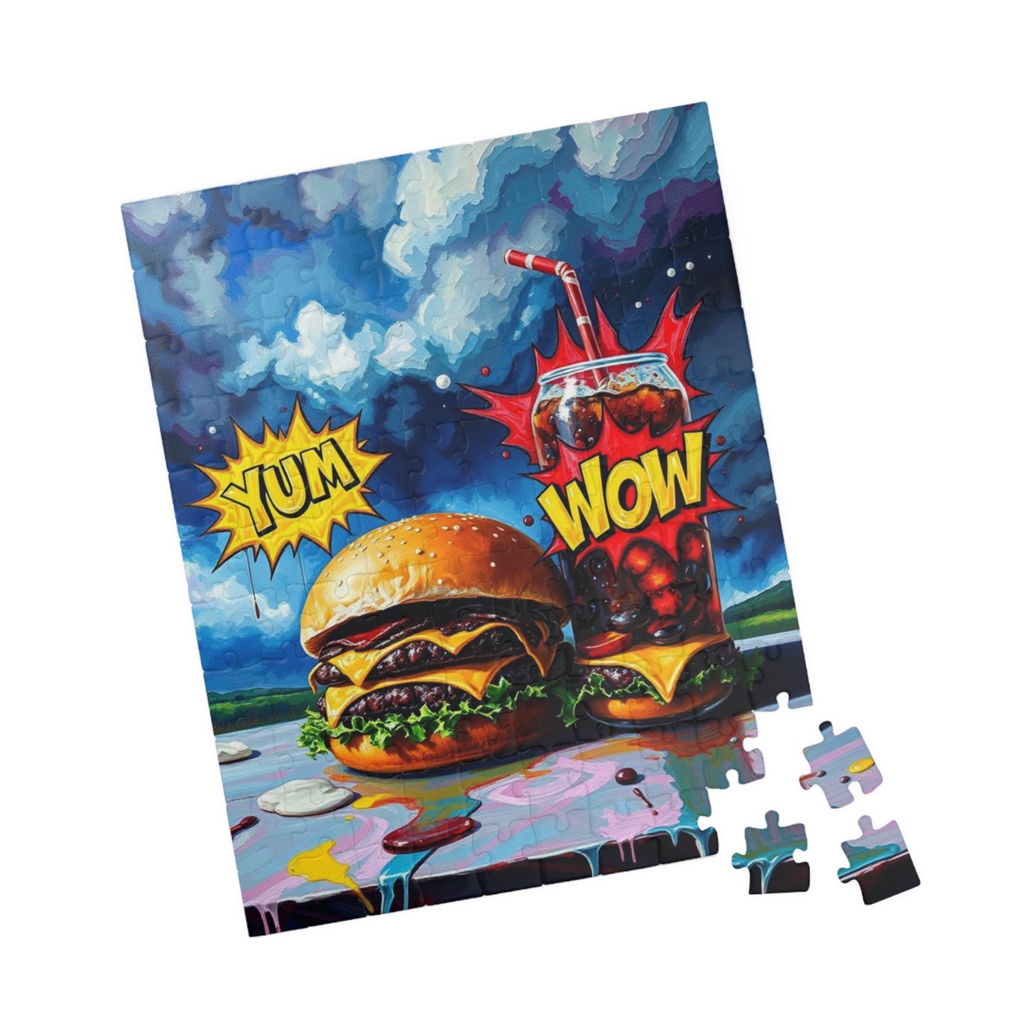 Colorful Foodie Puzzle - Yum Wow Burger and Drink Pop Art Jigsaw Puzzle for Adults, Fun Gift for Food Lovers, Game Night, Family Activity Puzzle The Puzzle Chest