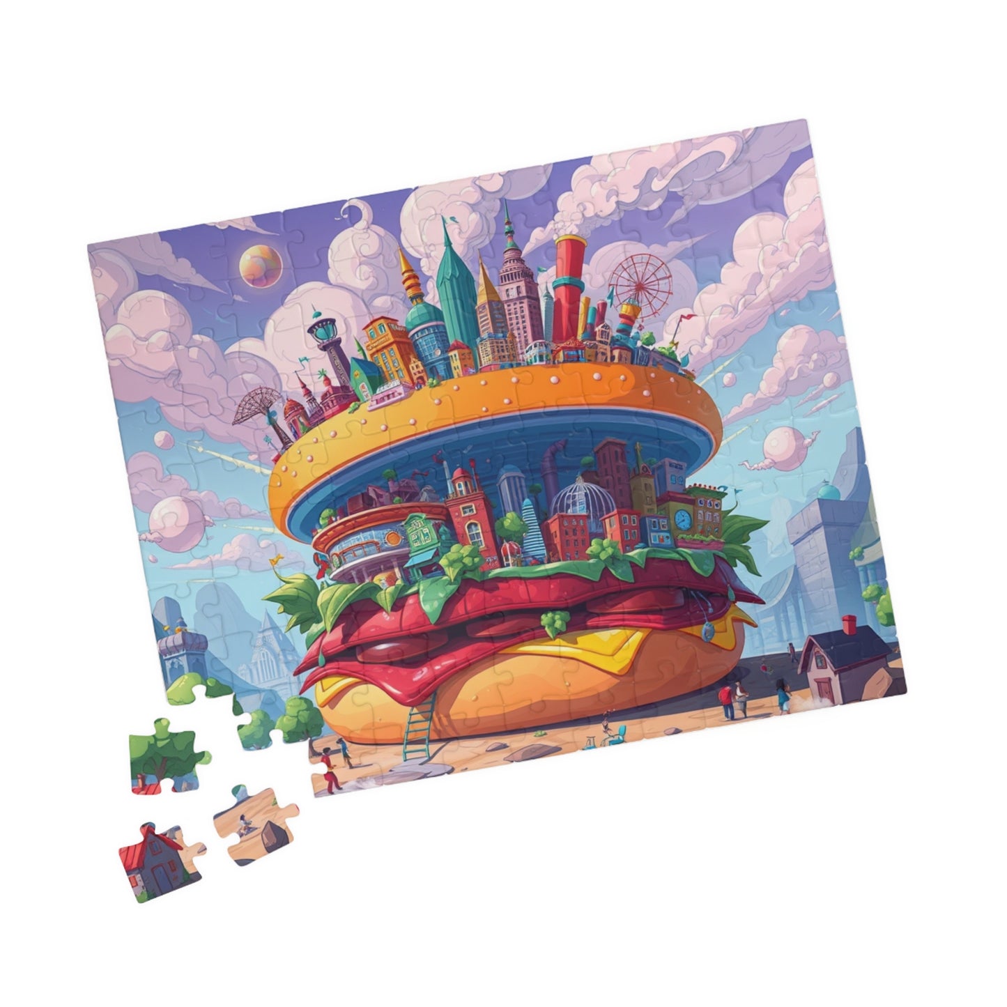 Giant Burger Cityscape Pop Art Puzzle, Colorful Fun and Unique Jigsaw Game Toy, Gift for Food and Urban Art Lovers, Entertaining Pastime Puzzle The Puzzle Chest