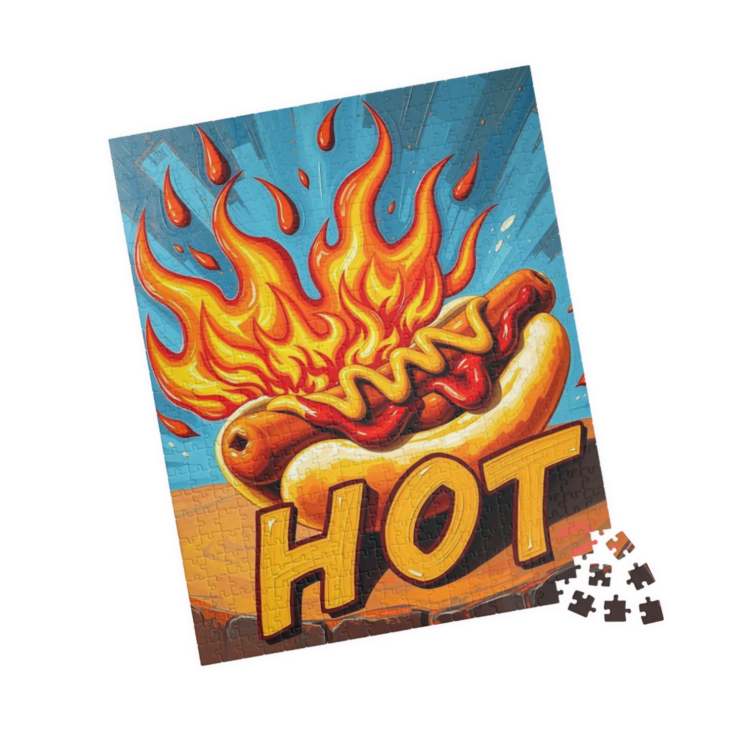 Hot Dog Puzzle - Pop Art Adult Jigsaw Game, Fun Fire Grilled 'HOT' Food Puzzle, Family Activity, Game Night, Unique Gift Idea, Brain Teaser Puzzle The Puzzle Chest