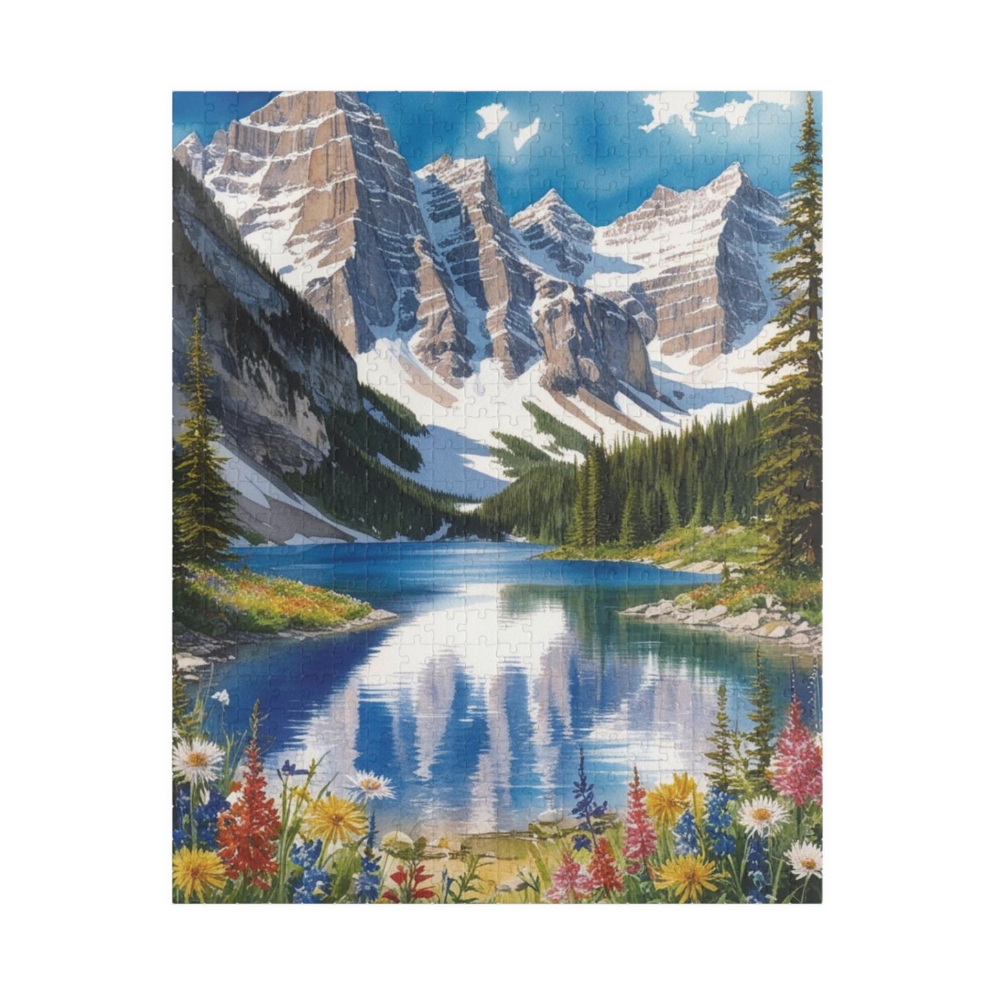 Serene Mountain Lake Landscape Puzzle, Snowy Peaks Wildflowers Art Jigsaw, Nature Lovers Gift, Fun Family Game Night Activity, Leisure Hobby 520 pcs (Vertical) Puzzle The Puzzle Chest
