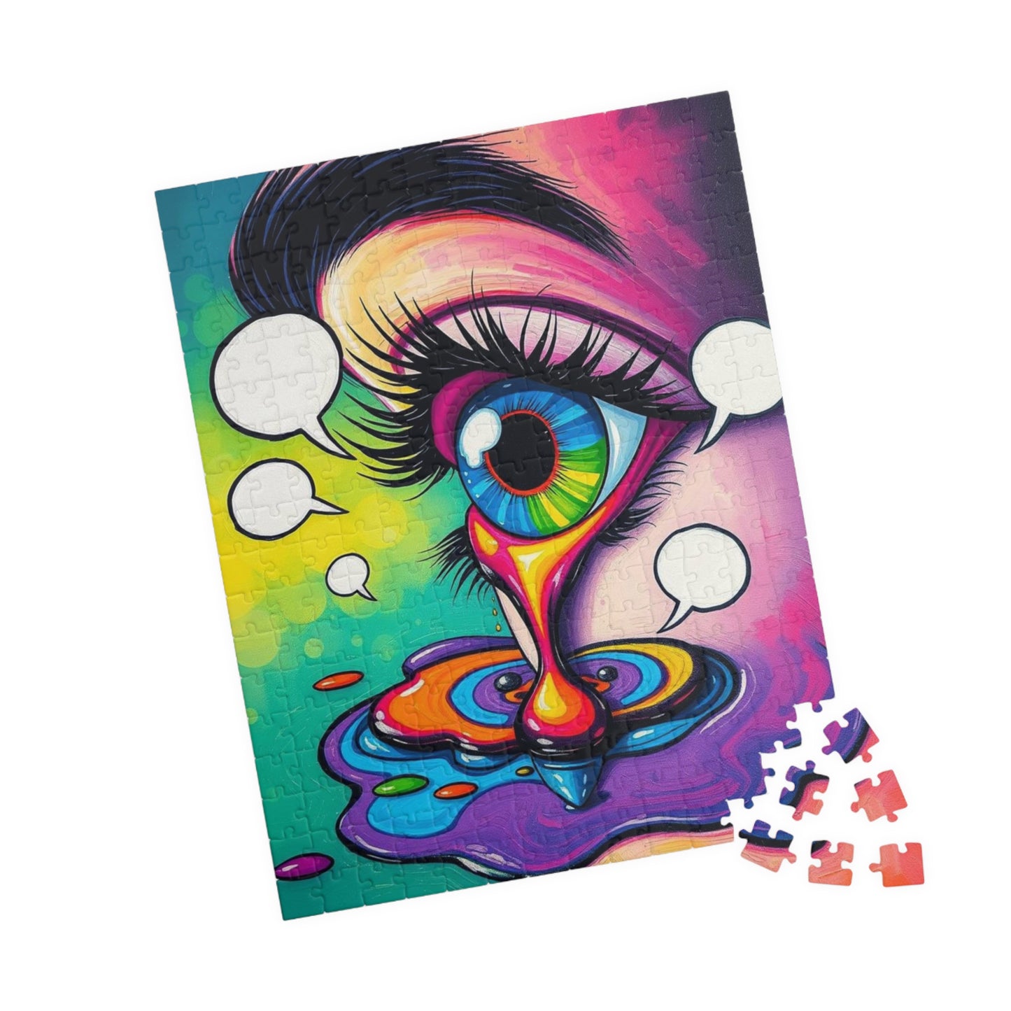Comic Eye Jigsaw Puzzle - Vibrant Pop Art Jigsaw Game for Adults, Multicolored Tears Speech Bubbles, Family Home Entertainment Brain Teaser Puzzle The Puzzle Chest