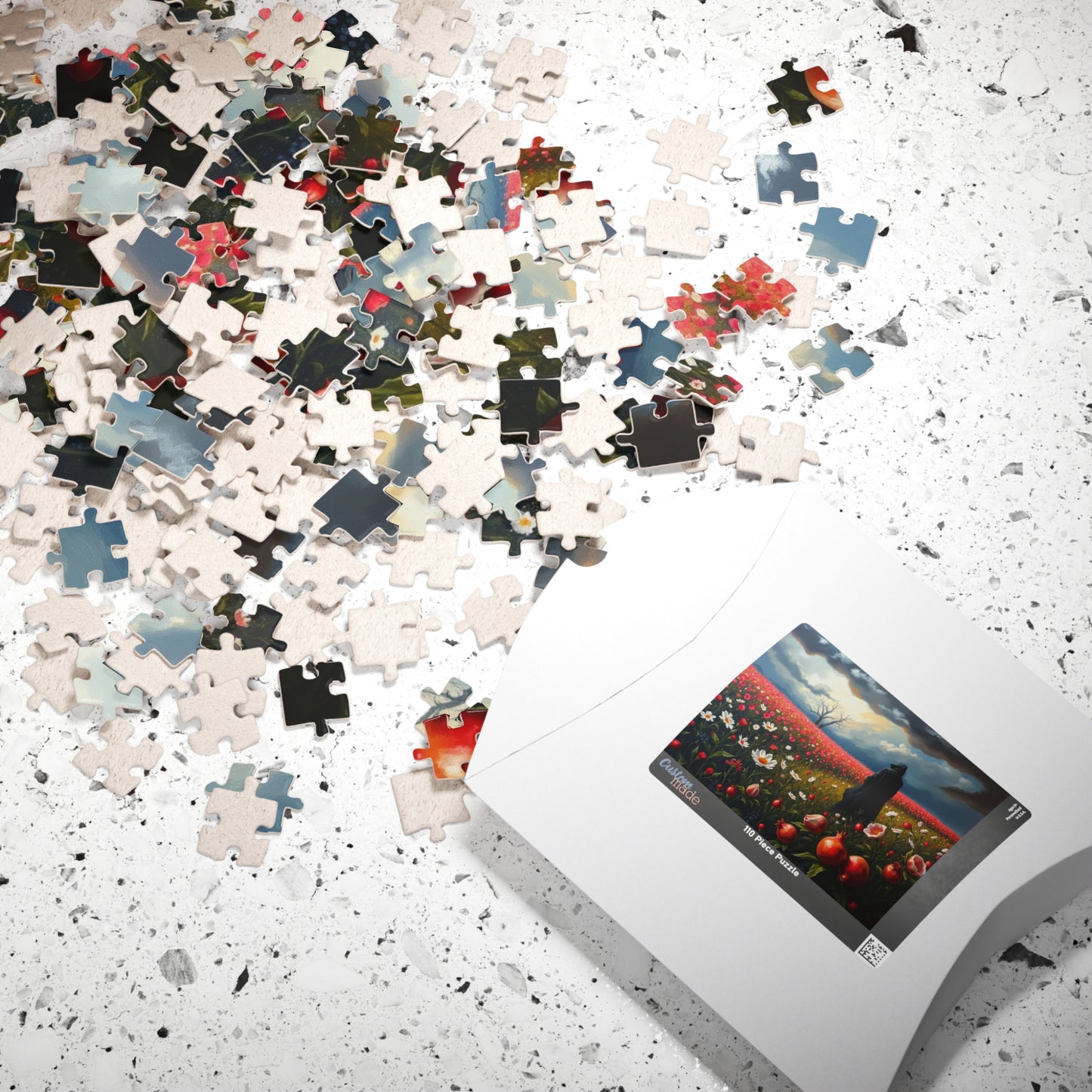 Gothic Jigsaw Puzzle, Lone Dark Figure in Blooming Flower Field, Challenging Puzzle for Adult, Artistic Activity Mindfulness Gift for Friend The Puzzle Chest