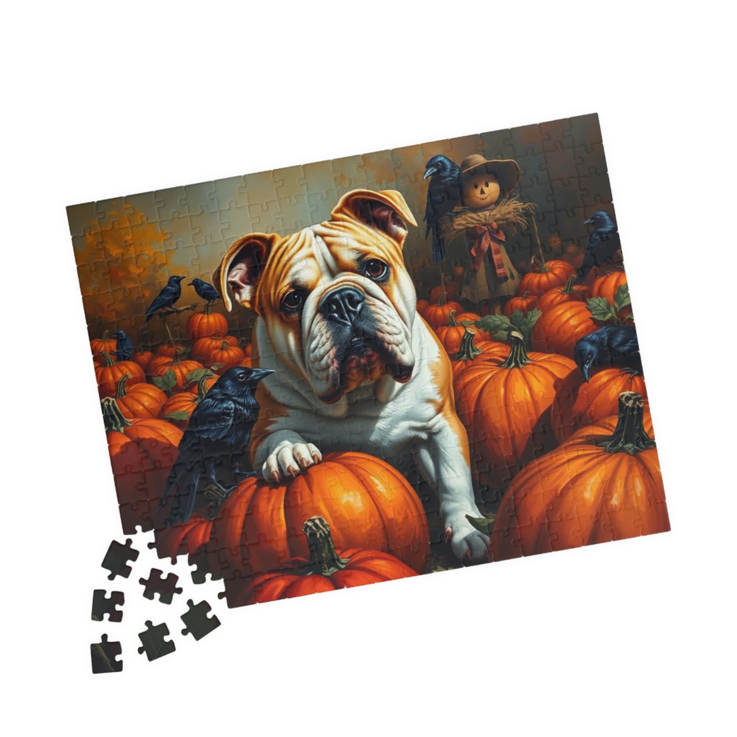 Autumn Pumpkin Dog Puzzle, Fall Bulldog Jigsaw Game for Dog Lover Gift, Family Game Night, Halloween Fun, Thanksgiving Activity Brain Teaser Puzzle The Puzzle Chest