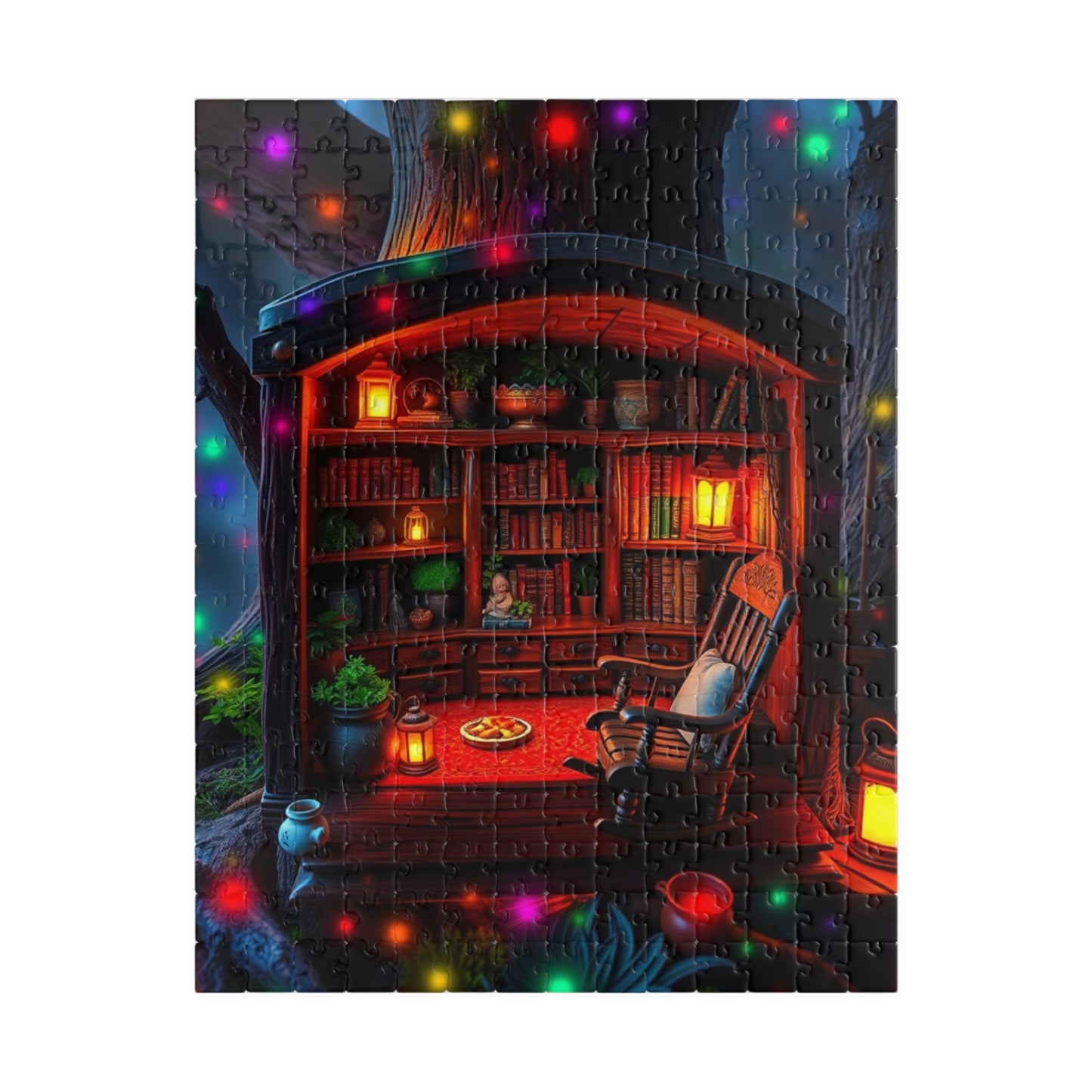 Bioluminescent Gnome Home Puzzle, Enchanted Fantasy Cozy Lantern-Lit Oak Tree Trunk House Jigsaw Game, Perfect for Puzzle Lovers Enthusiasts 252 pcs (Vertical) Puzzle The Puzzle Chest