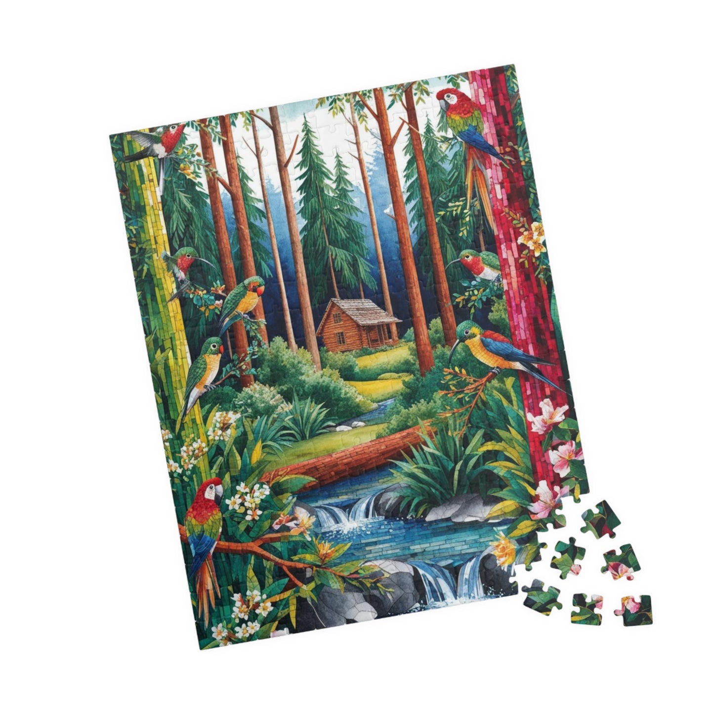 Forest Retreat Mosaic Puzzle - 110-1014 Piece, Tree Birds Cabin Stream Jigsaw Game, Nature Lovers Gift, Relaxing Mindfulness Family Activity Puzzle The Puzzle Chest