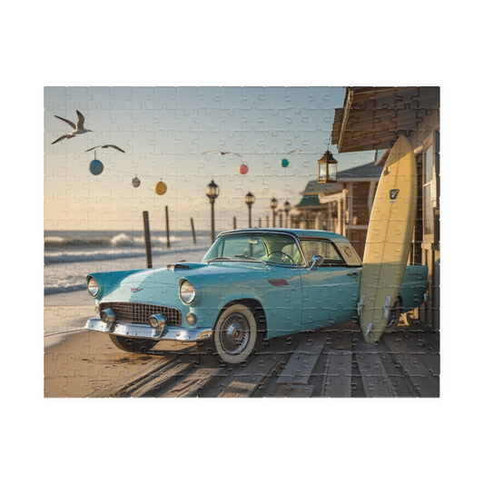 Vintage Car Jigsaw Puzzle - Classic 1955 Thunderbird | Retro Auto Beach Scene 252 pcs (Horizontal) Puzzle The Puzzle Chest