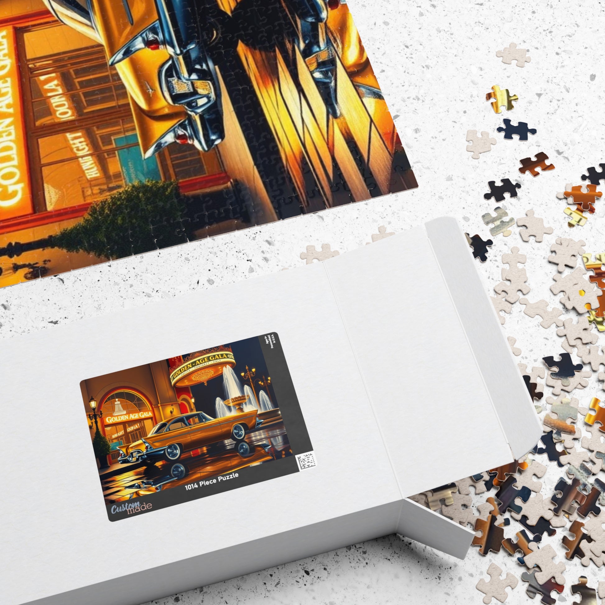 Vintage Car Puzzle - Classic Gold 1957 300C, Retro Vehicle Nighttime Scene Jigsaw Game Puzzle The Puzzle Chest