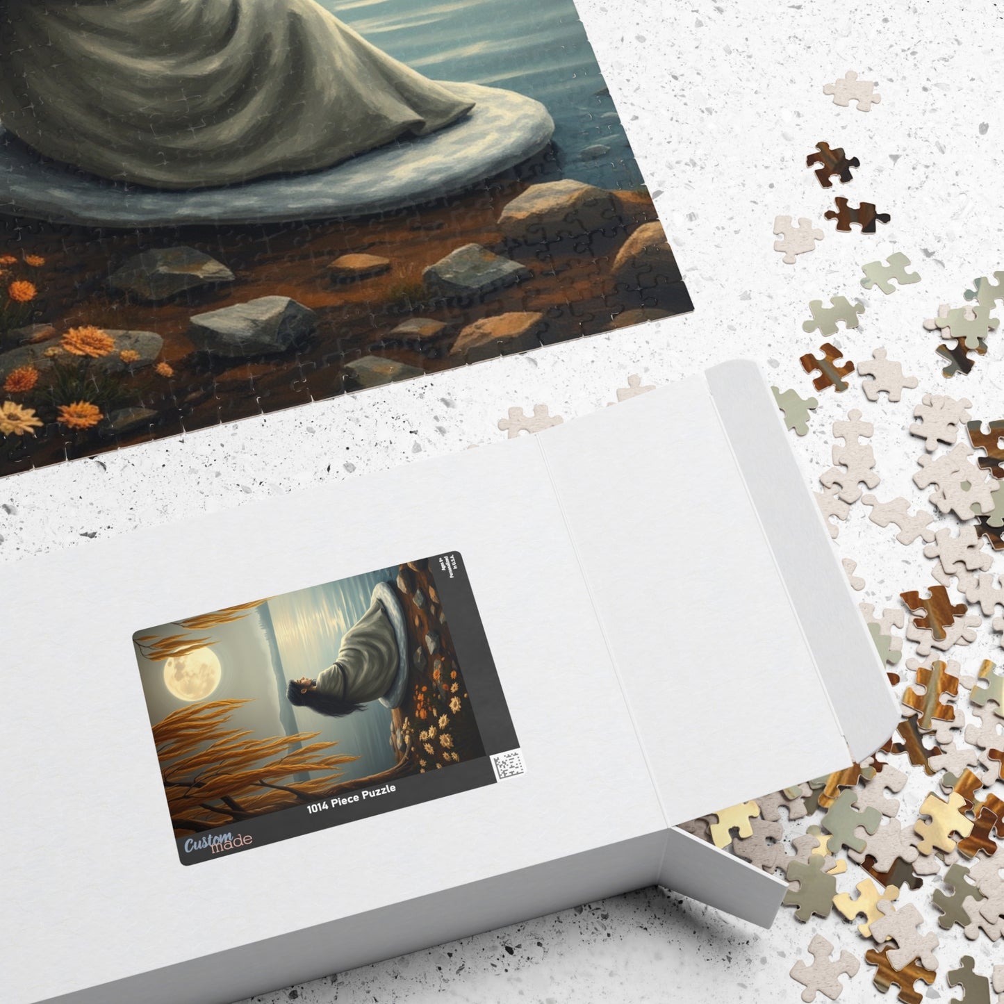 Mythical Jigsaw Puzzle, Moonlit Lake with Selkie, 110/252/520/1014-piece, Willow Trees, Flowers, Sealskin Cloak, Gift for Fantasy Lover Puzzle The Puzzle Chest