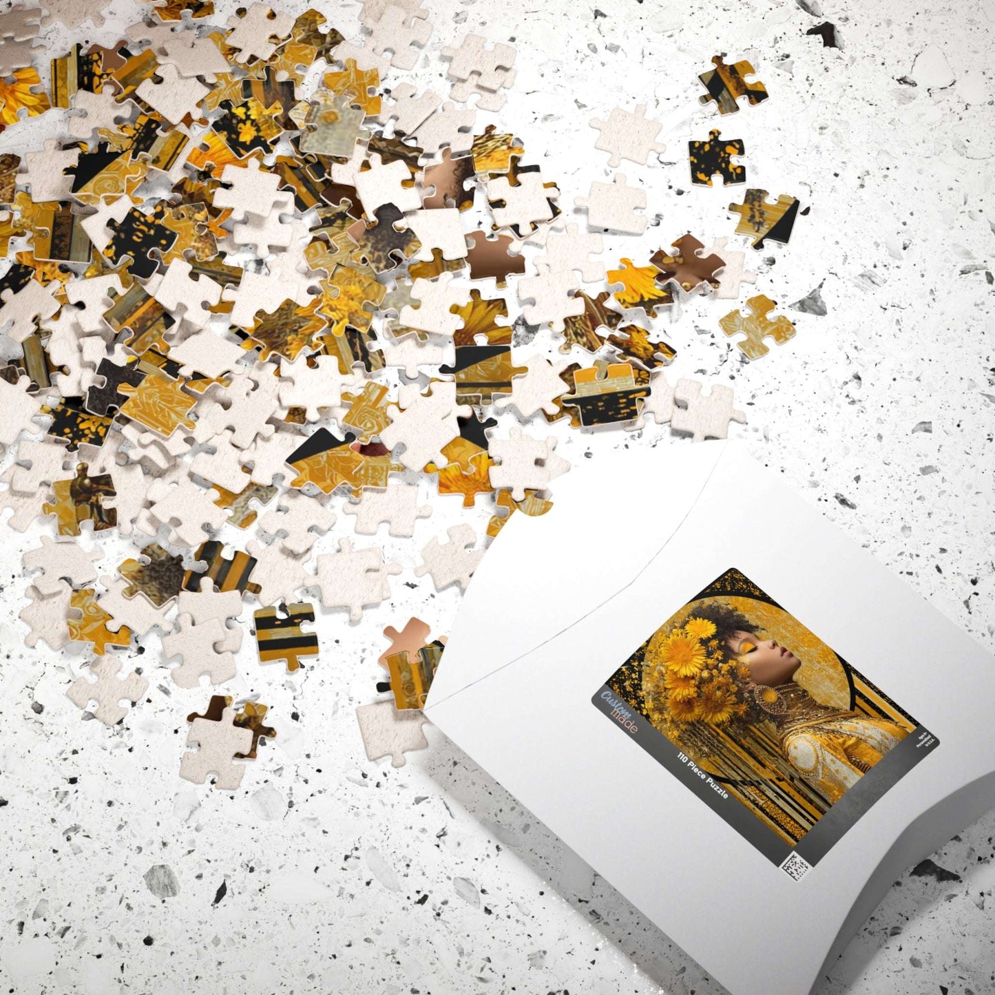 Elegant Afrocentric Jigsaw Puzzle - Melanin African American Queen in Gold Jewelry and Flower Crown Puzzle The Puzzle Chest