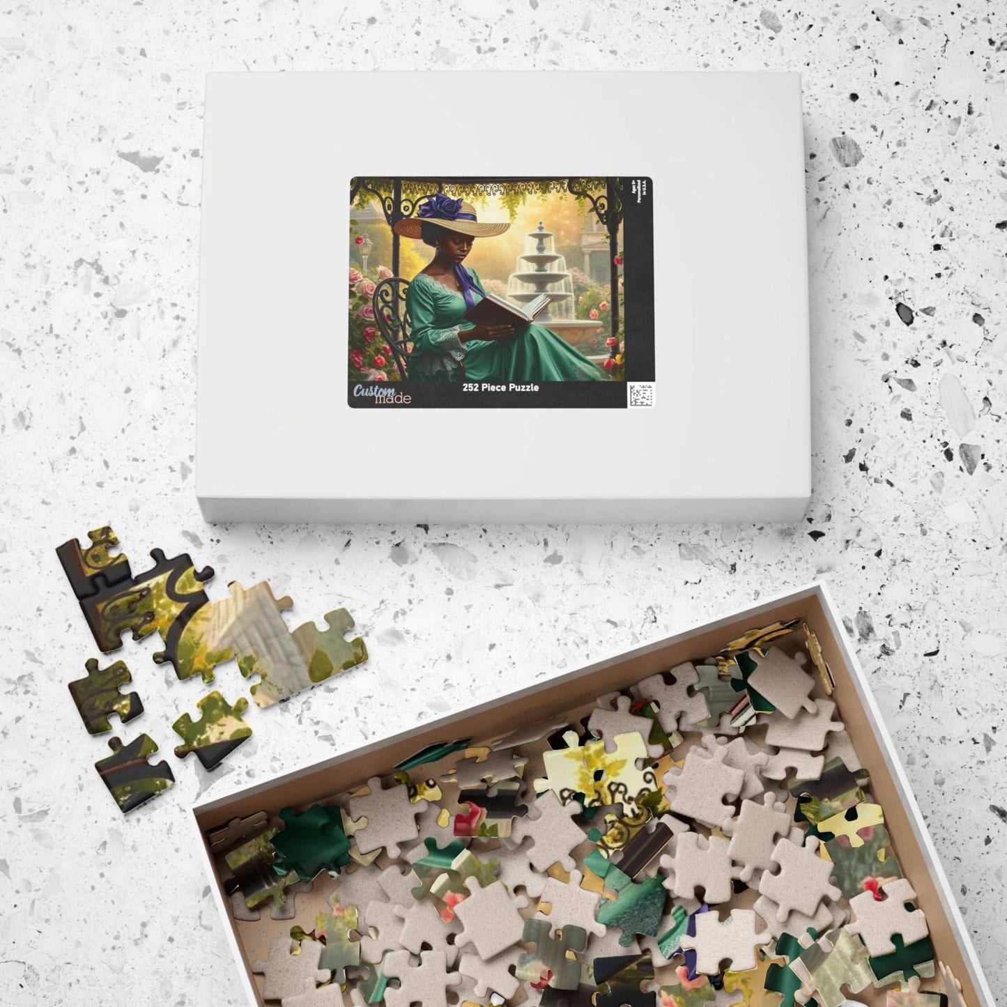 Black Victorian Scholar Jigsaw Puzzle, Afro Woman Reading in Flower Garden, Afrocentric Art Puzzle The Puzzle Chest