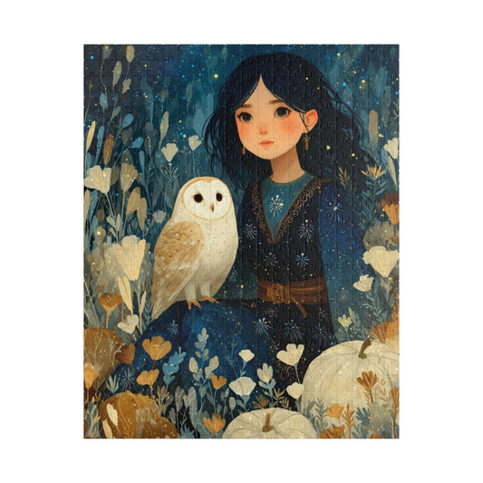 Twilight Pumpkin Grove Fairy-Tale Puzzle - Dark Haired Girl and Wise Owl, Nature Lovers Gift, Family Activity, Home Entertainment Puzzle The Puzzle Chest
