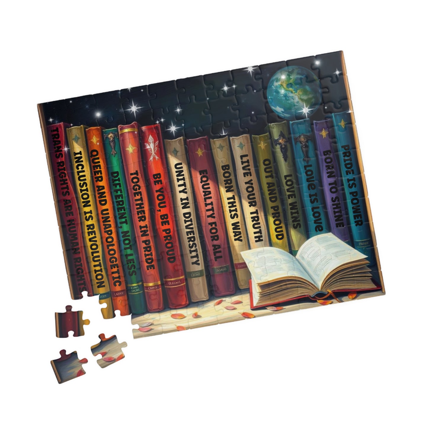 Stories of Pride Jigsaw Puzzle - A Cosmic Bookshelf of Love and Identity, Inclusive Diversity Puzzle, LGBTQ+ Puzzle with Inspirational Quotes, Alternative Lifestyle Gift Puzzle The Puzzle Chest