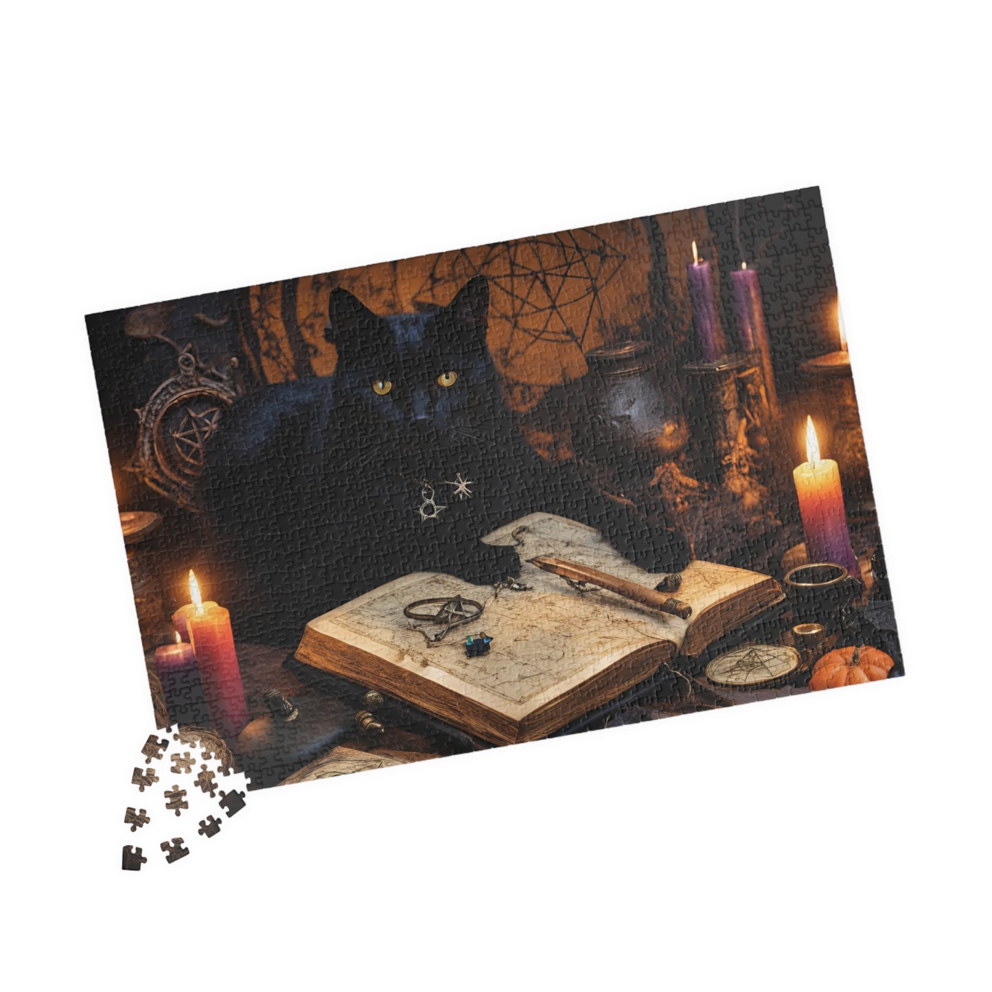 Mystical Black Cat Puzzle, Witch's Familiar and Ancient Spellbook Jigsaw Game, Entertaining Hobby, Mindful Gift for Dark Art Puzzle Lover Puzzle The Puzzle Chest