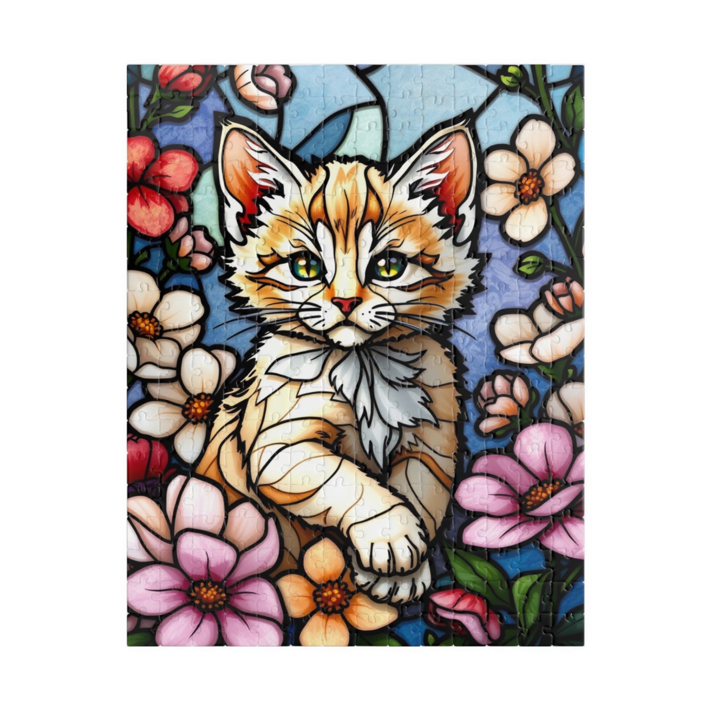 Cat Floral Stained Glass Puzzle - 110, 252, 520, 1014-piece, Fun Gift for Cat Lovers, Family Activities, Rainy Day Fun, Relaxing Hobby, 252 pcs (Vertical) Puzzle The Puzzle Chest