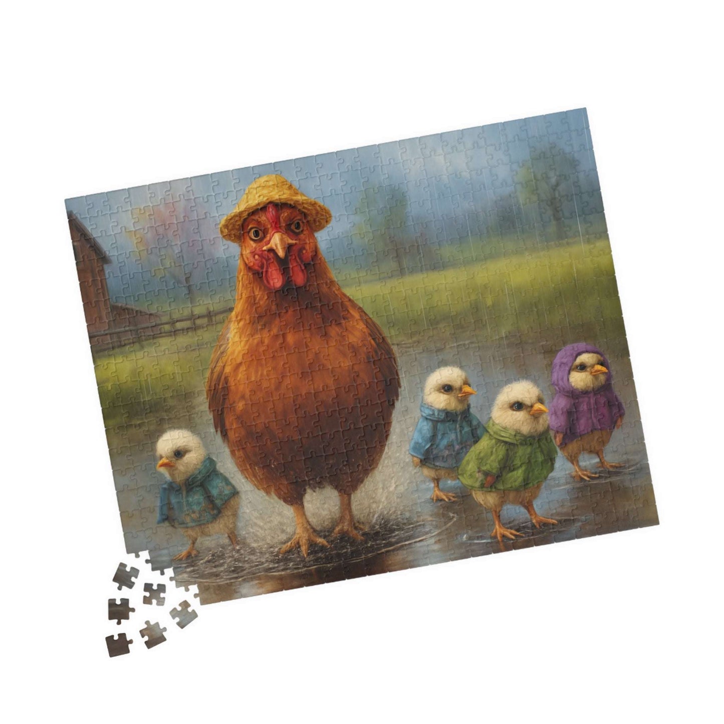 Mud Puddle Mischief Jigsaw Puzzle - Rainy Day Chicken Scene, Fun Family Game, Puzzle Lover Gift, Cozy Night In Activity, Farm Nature Theme Puzzle The Puzzle Chest