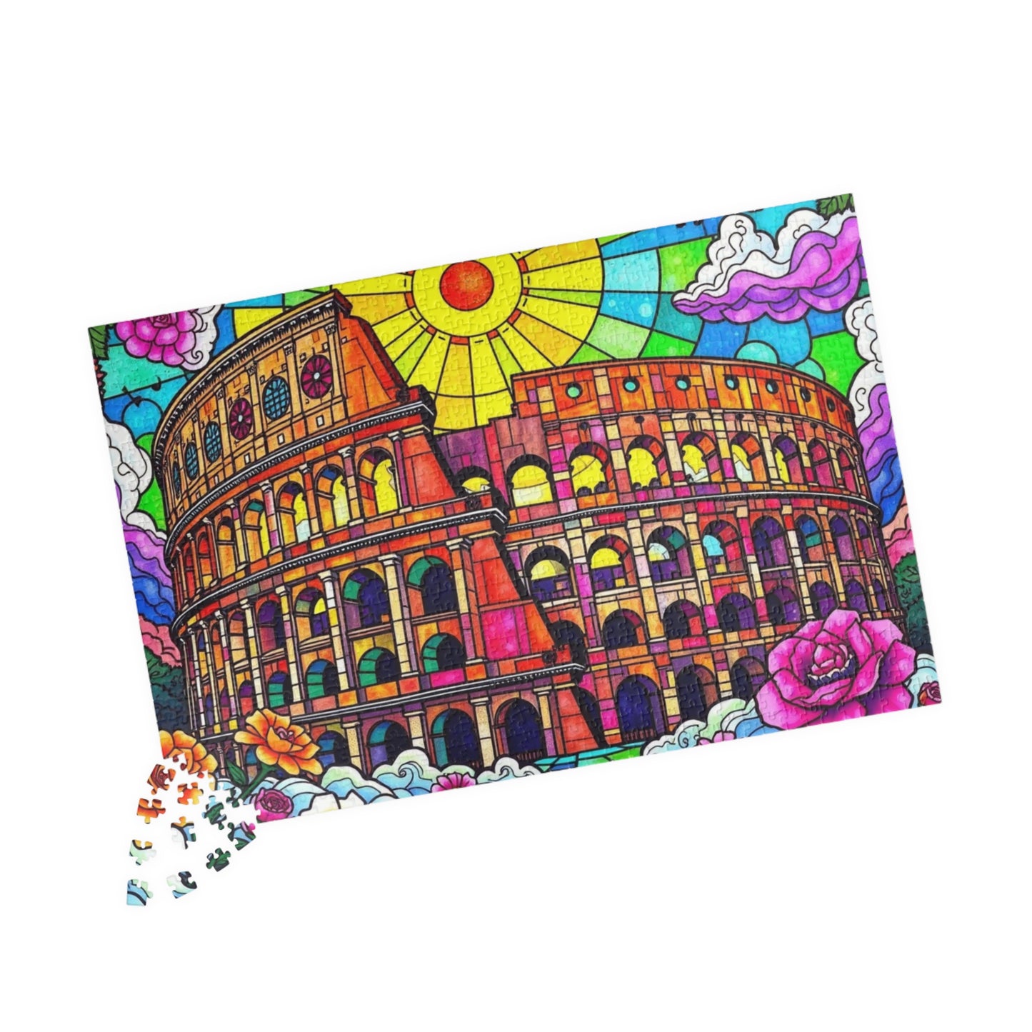 Colosseum Landmark Jigsaw Puzzle, Stained Glass Style, Ancient Rome Italy, Creative Activity Fun Family Game, Gift for Traveler Lover Puzzle The Puzzle Chest