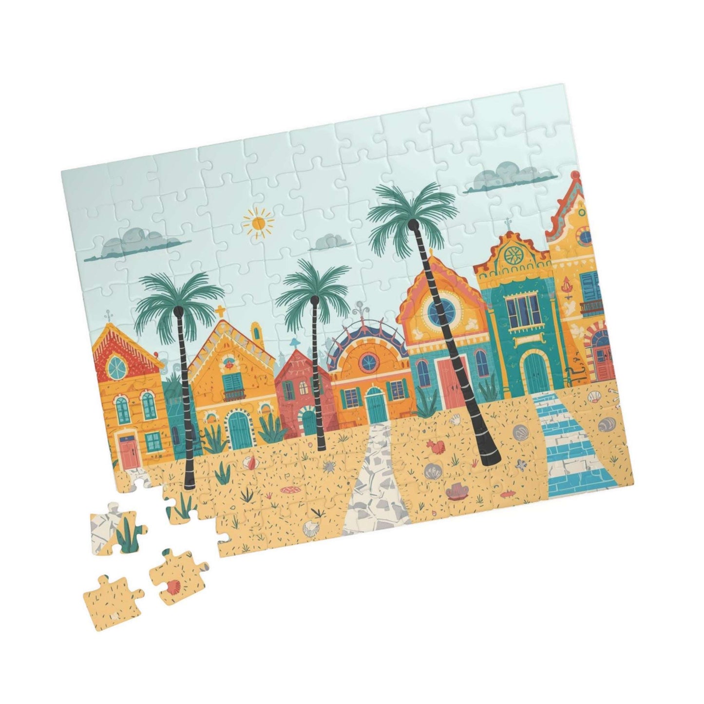 Sunbright Shores Village Jigsaw Puzzle - Beach Town Daytime Scene 110 pcs (Horizontal) Puzzle The Puzzle Chest