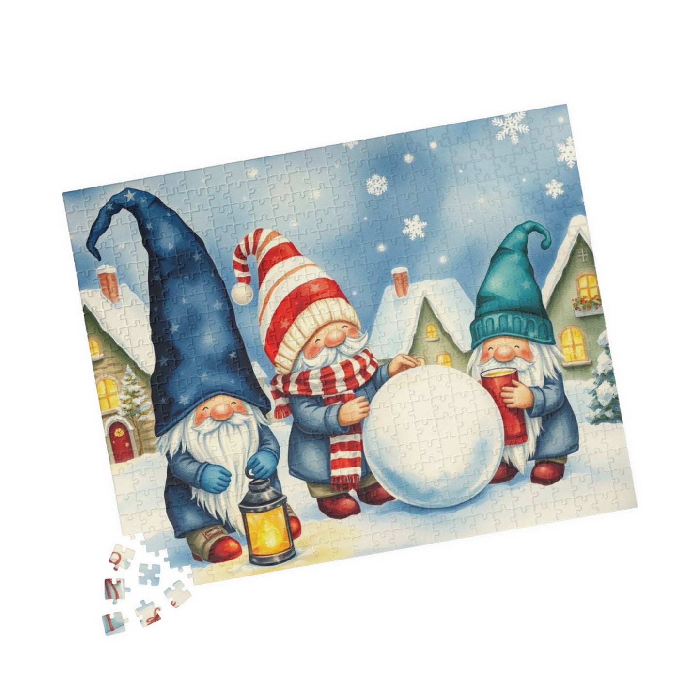 Snowy Village Gnome Puzzle - Winter Themed Jigsaw Game Puzzle The Puzzle Chest