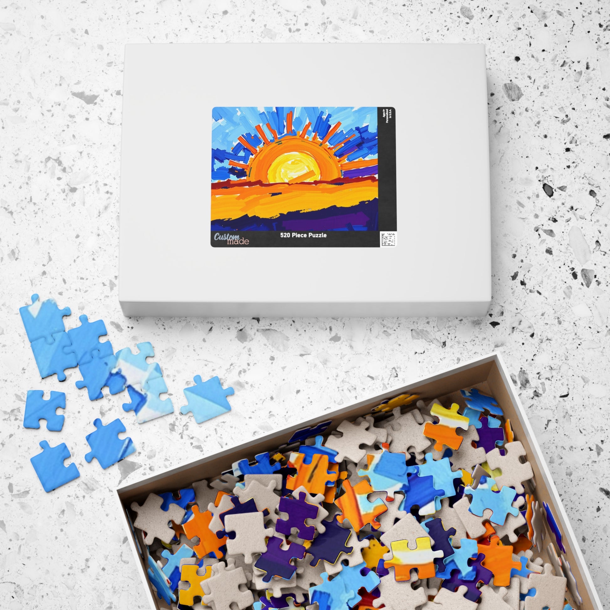 Abstract Sunrise Jigsaw Puzzle - Impasto Style Bursts of Warm and Cool Tones for Art Enthusiast Puzzle The Puzzle Chest