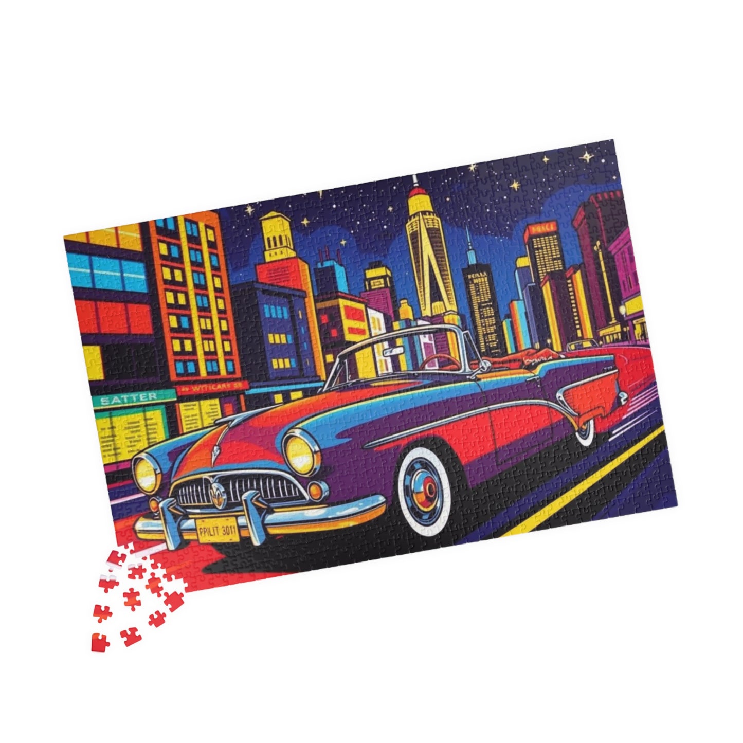 Classic Car Puzzle - Pop Art Jigsaw Game, Retro City Night Scene Puzzle The Puzzle Chest