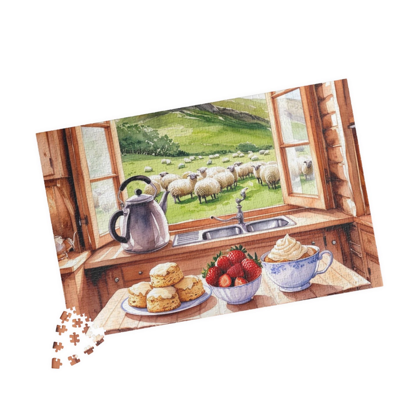 Alpine Backdrop Kitchen Puzzle (110-1014 Piece), Tea and Scones Foodie Jigsaw, Nature and Food Theme Game, Quiet Leisure Activity, Hobby Puzzle The Puzzle Chest