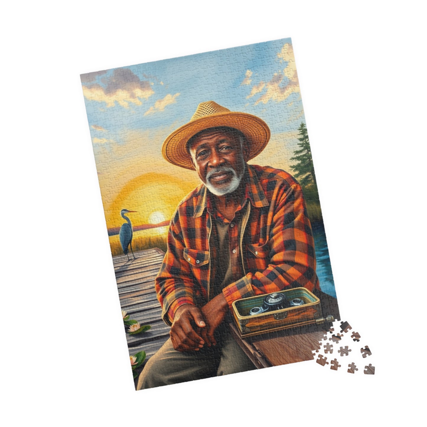 Fishing Themed Afrocentric Jigsaw Puzzle, African American Male at River, Family Bonding Activity, Nature Lovers Fathers Day Unique Gift Puzzle The Puzzle Chest