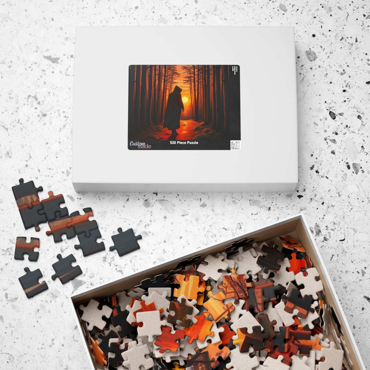 The Silent Passage Jigsaw Puzzle - Cloaked Figure Hollow Grove Eerie Sunset, Gothic Puzzle, Moody Landscape Puzzle, Dark Fantasy Art Puzzle Puzzle The Puzzle Chest