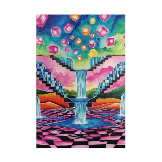 Trippy Jigsaw Puzzle, Surreal Landscape with Impossible Staircases and Waterfalls, Mind-Bending Puzzle, Vivid Jigsaw Game for Enthusiasts 1014 pcs (Vertical) Puzzle The Puzzle Chest