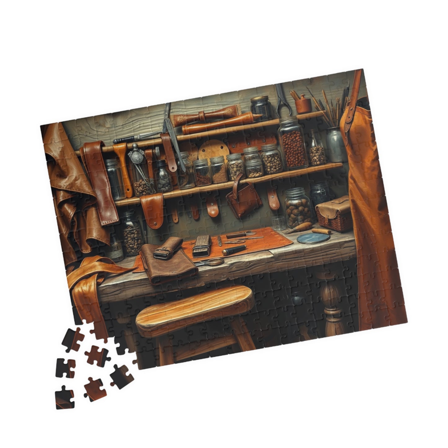 Rustic Leatherworking Bench Puzzle (110-1014 Piece), Leathercraft Work Studio Jigsaw Game, Relaxing Activity for Craft and Puzzle Enthusiast Puzzle The Puzzle Chest