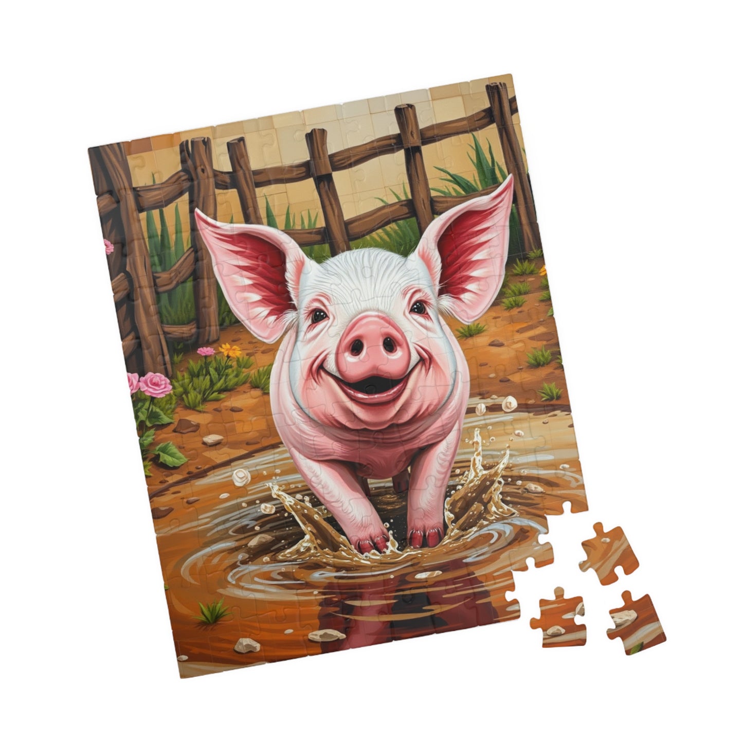 Cute Pig Mosaic Puzzle, Rustic Farm Animal Splashes in Mud, Farm-Themed Jigsaw Tabletop Game for Adults, Unique Animal Lover Gift, Mindful Puzzle The Puzzle Chest