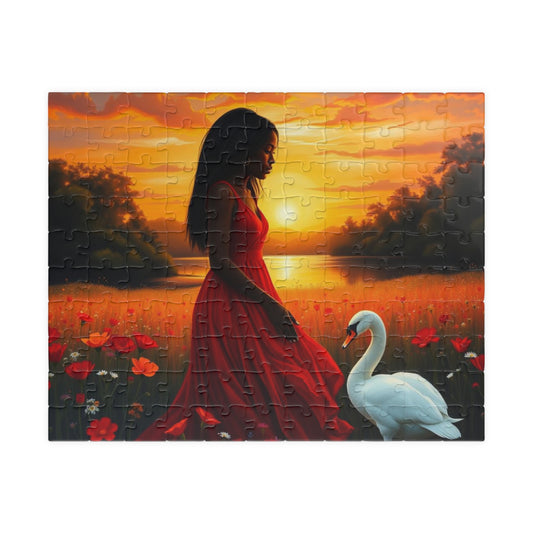 Serene Sunset Puzzle - Black Woman Art Jigsaw Game, Creative Activity, Nature Enthusiast Gift for Friend, Family Fun, Mindful Activity 110 pcs (Horizontal) Puzzle The Puzzle Chest