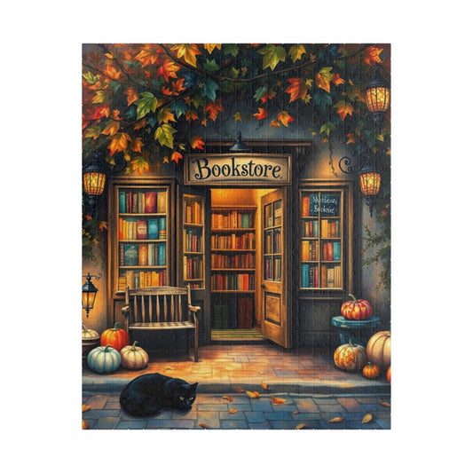 Vintage Bookstore Autumn Scene Jigsaw Puzzle for Bookworms and Cat Lovers Puzzle The Puzzle Chest