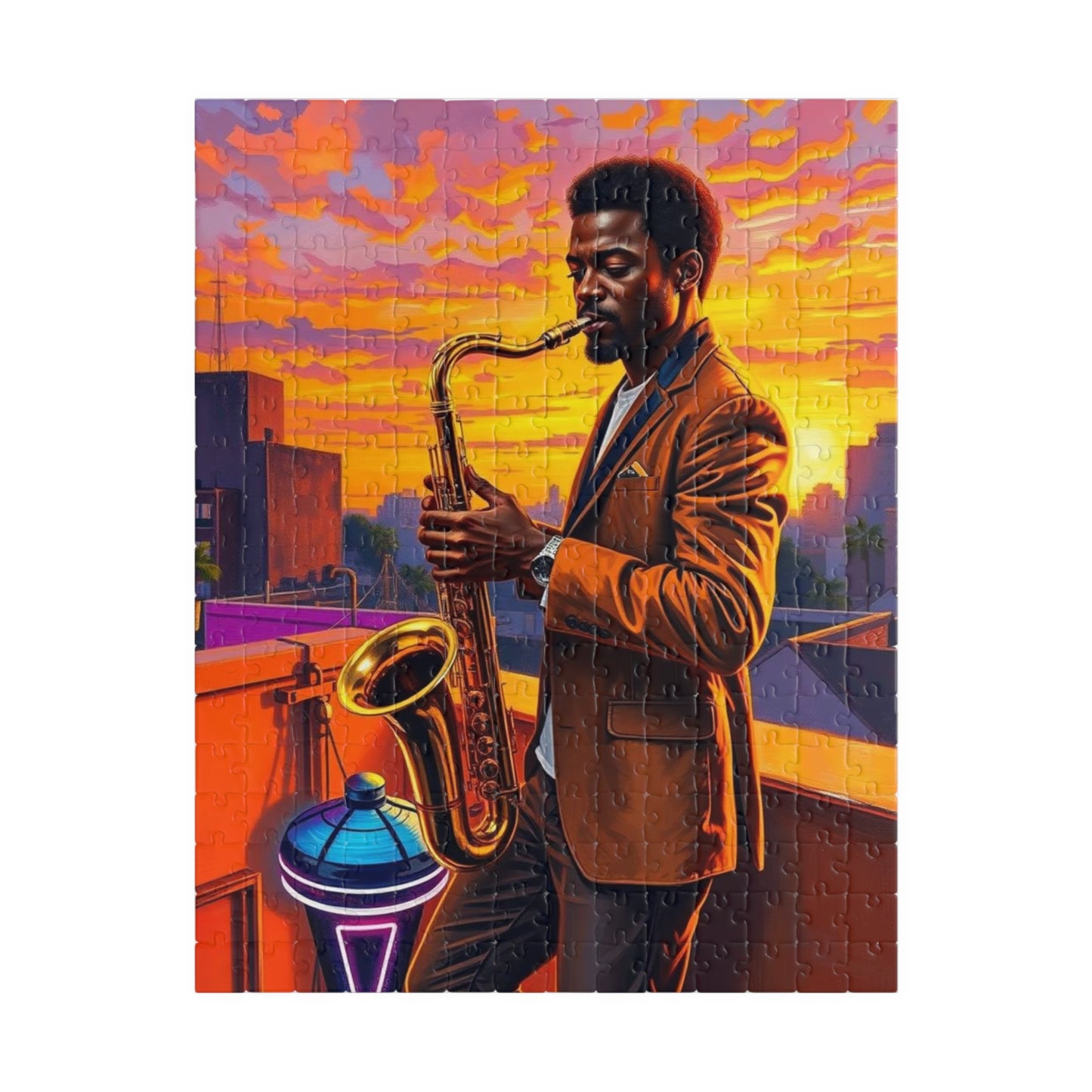 Jazz Evening Puzzle - Black Man Portrait, Black Art, Afro American Musician, Gift for Music Lovers, Family Entertainment, Creative Activity 252 pcs (Vertical) Puzzle The Puzzle Chest