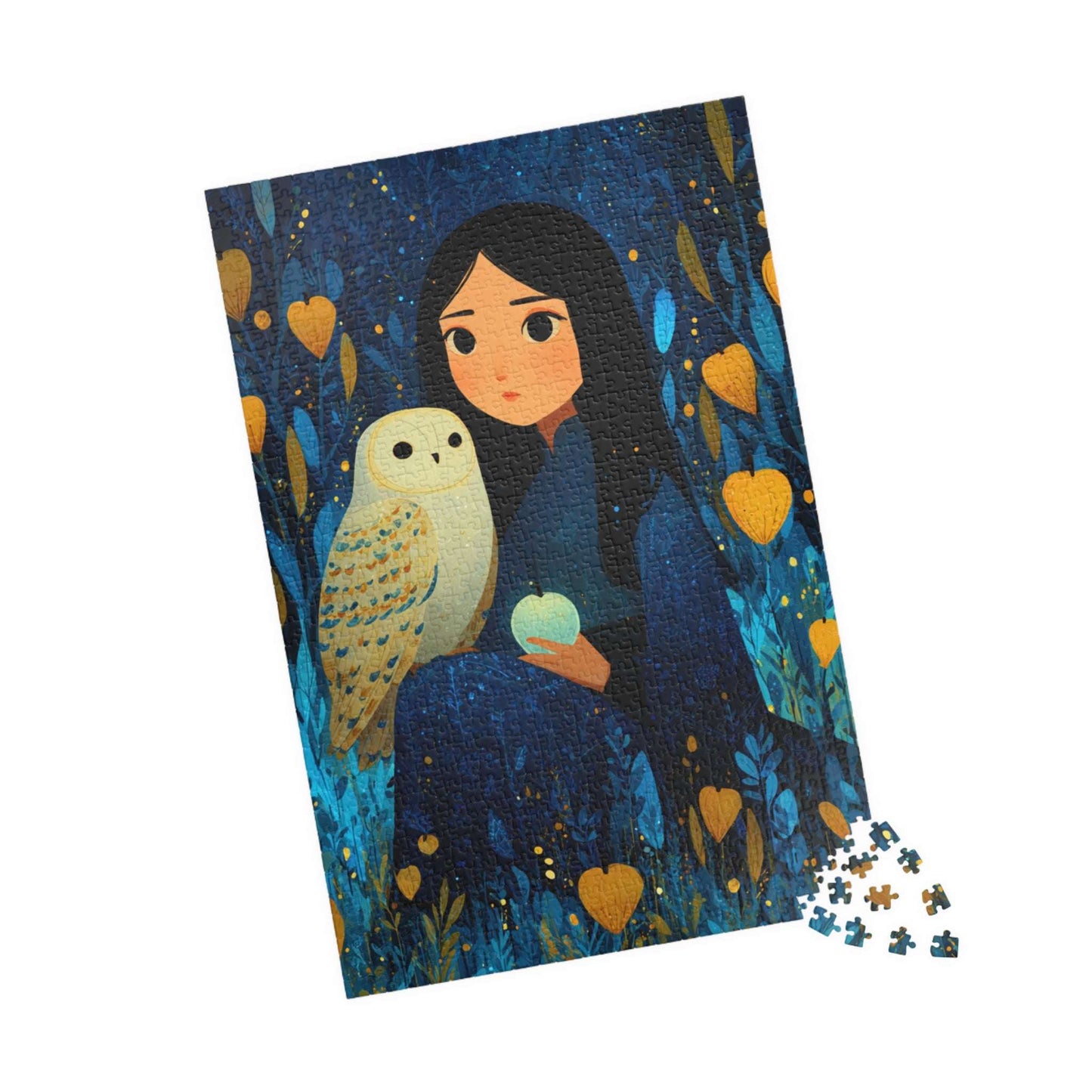 Watercolor Moonlit Orchard Jigsaw Puzzle - Girl and Owl, Storybook Art Game for Mindful Gift, Home Entertainment, Family Fun, Brain Teaser 1014 pcs (Vertical) Puzzle The Puzzle Chest