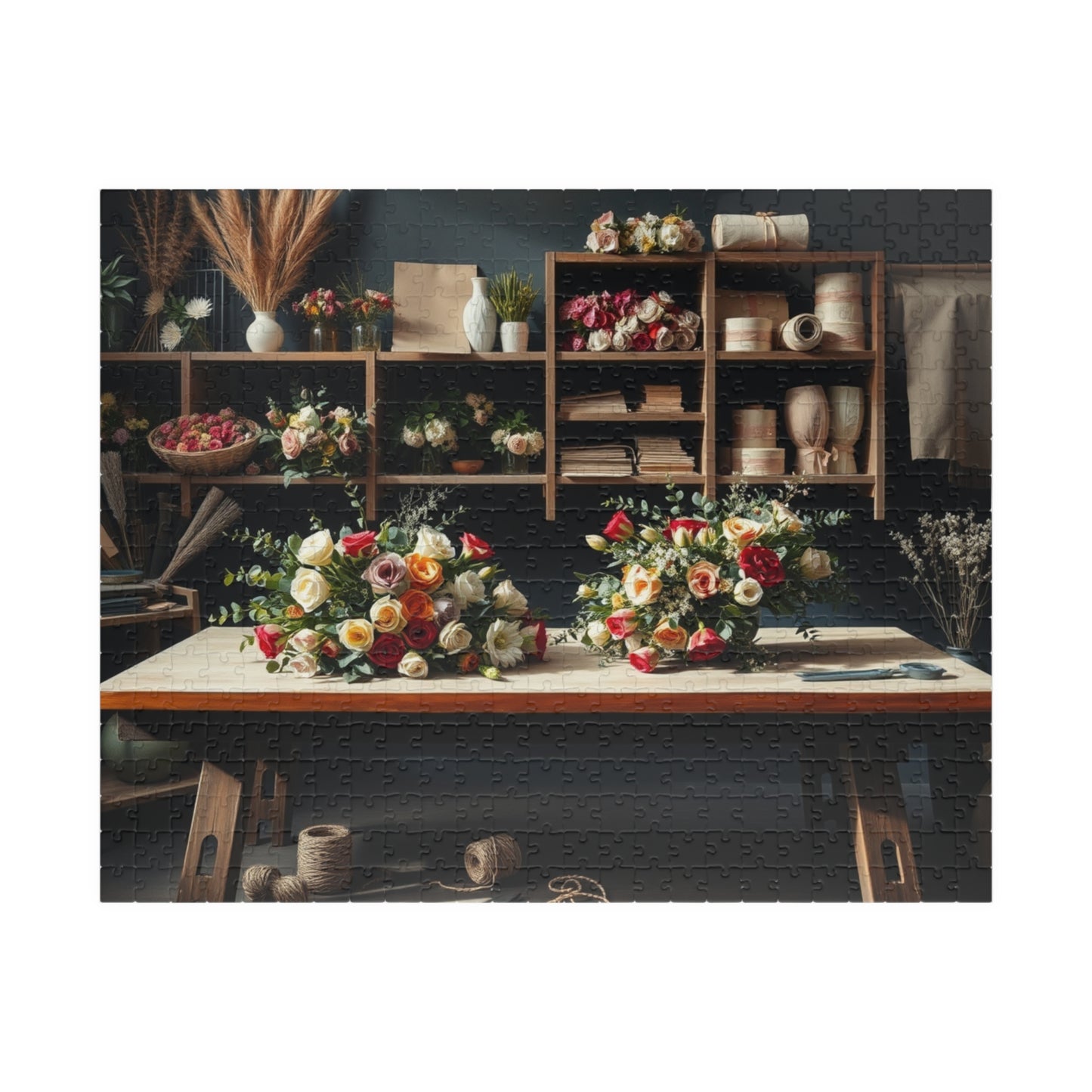 Floral Arrangement Workshop Puzzle, Cozy Flower Studio Bouquet Making Scene Jigsaw Game, Challenging Relaxing Activity, Mindfulness, Gift 520 pcs (Horizontal) Puzzle The Puzzle Chest
