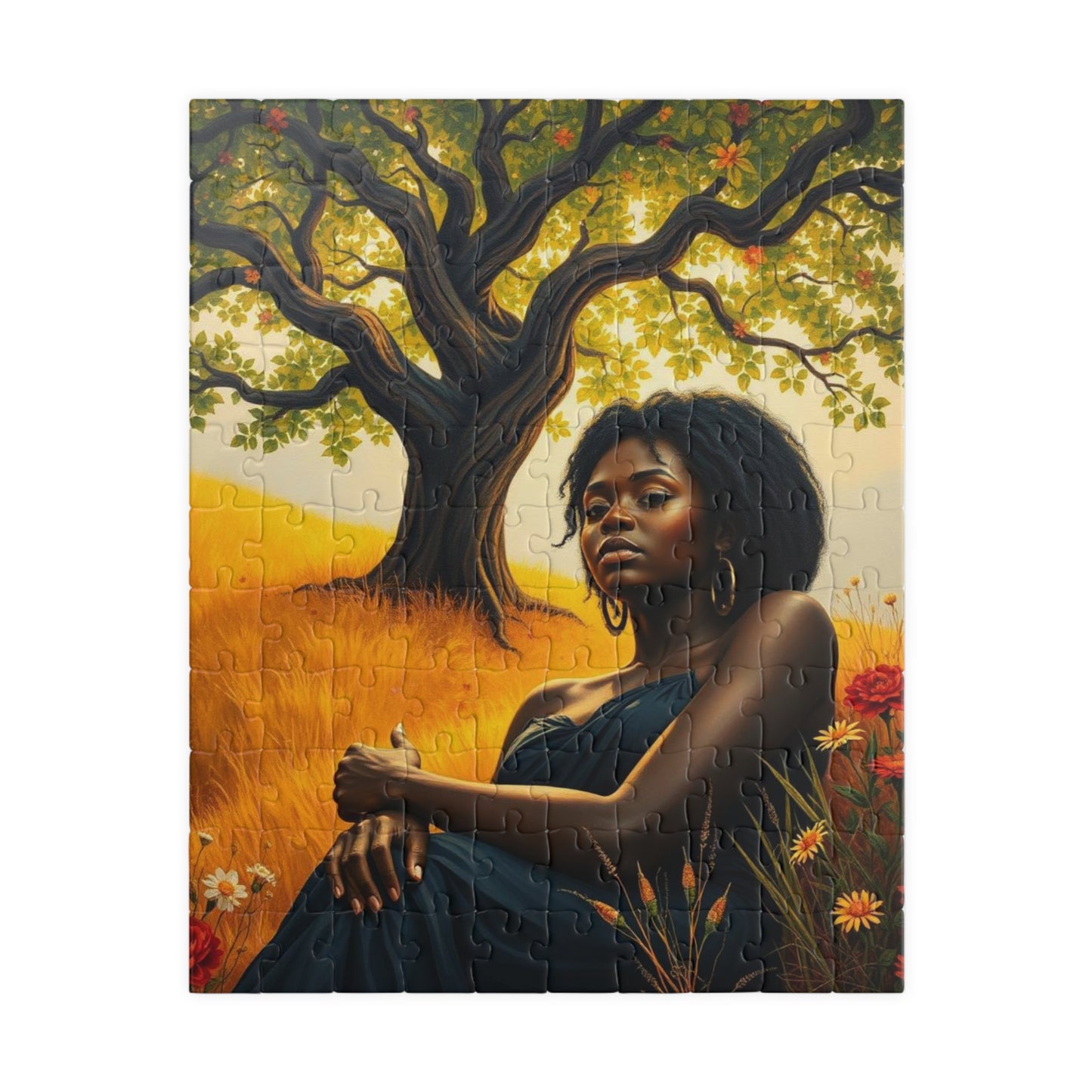 Sacred Summer - A Black Art Jigsaw Puzzle, Black Woman Under the Tree of Life, Serene Nature Scene, Afrocentric Gift for Puzzle Lovers 110 pcs (Vertical) Puzzle The Puzzle Chest