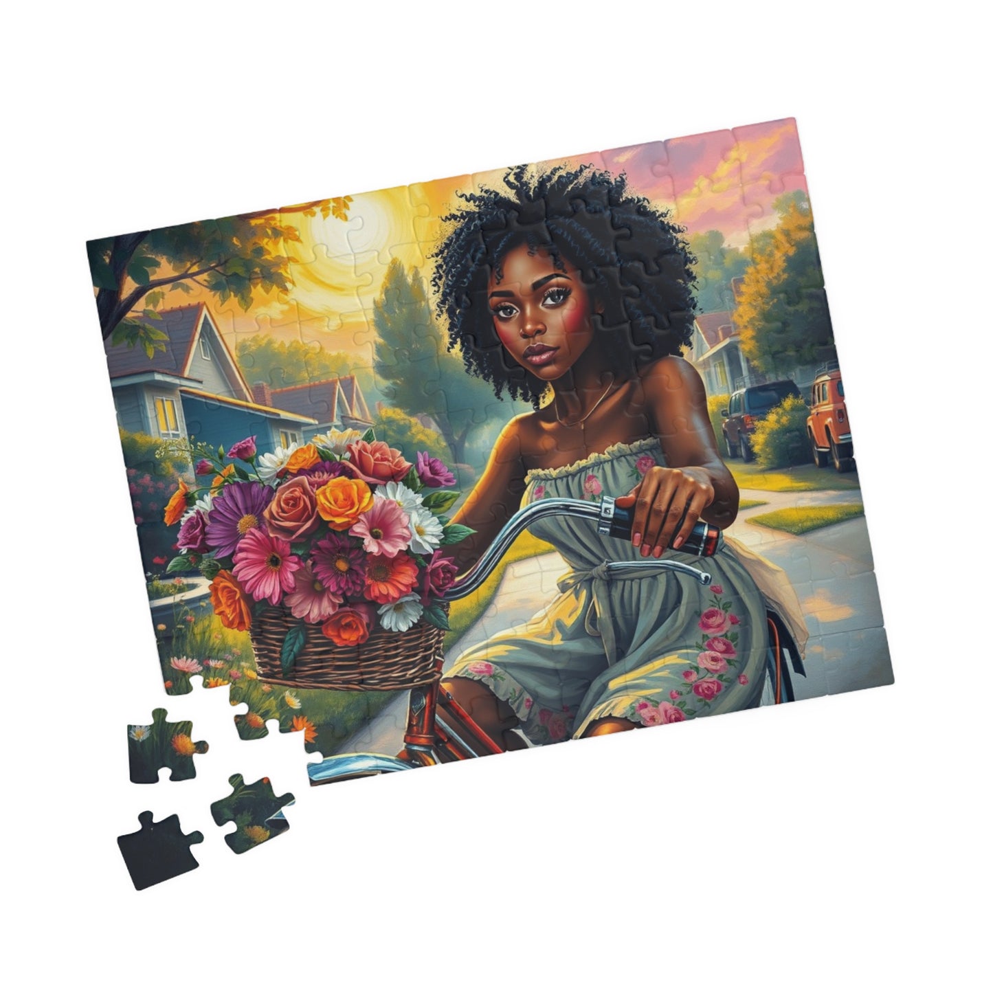 African American Jigsaw Puzzle, Black Woman Bicycle Scene Jigsaw Game, Black Art for Family Fun, Gift for Her, Perfect for Puzzle Enthusiast Puzzle The Puzzle Chest