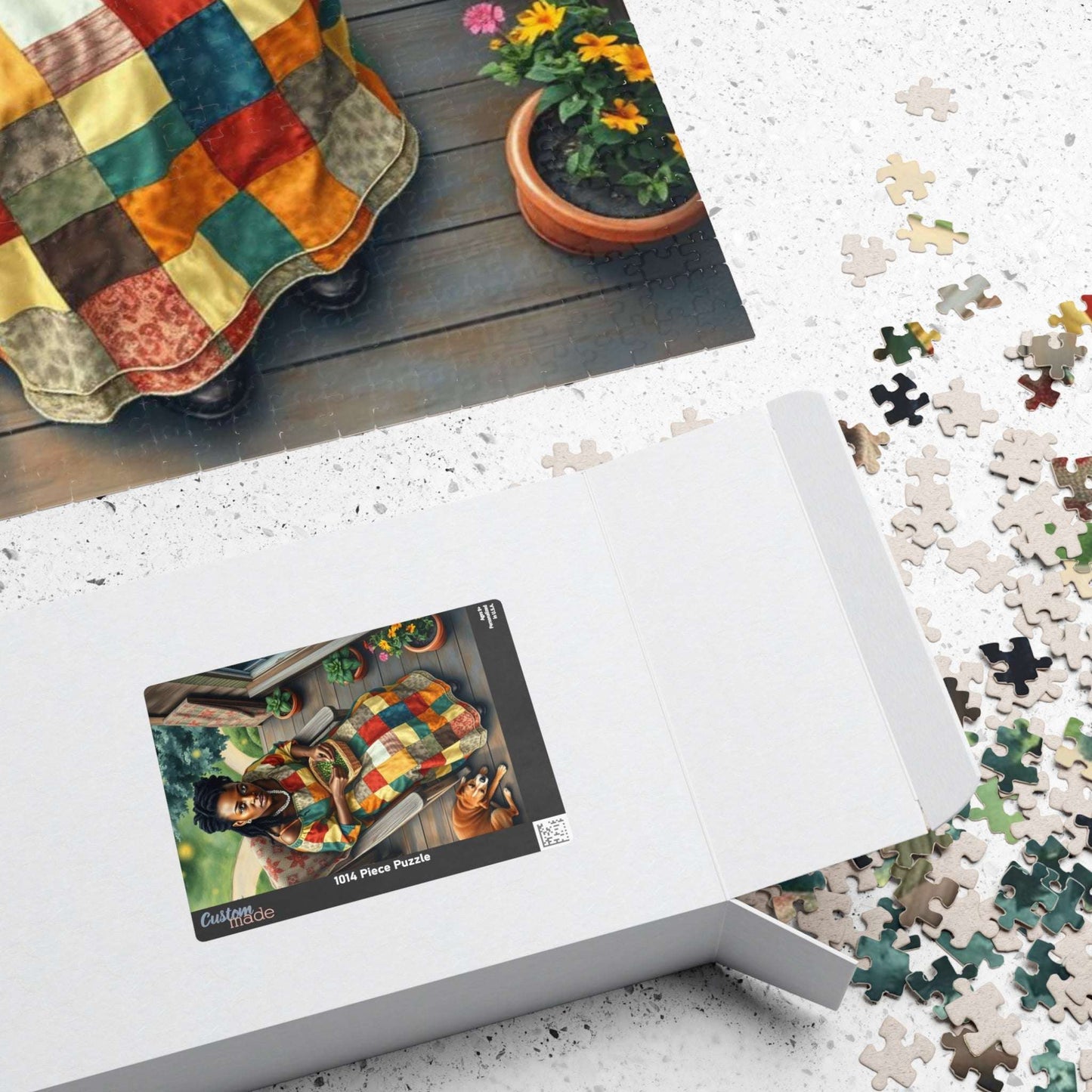 The Homemaker Jigsaw Puzzle – Black Woman Shelling Peas with Dog, Afrocentric Art, African American Artwork Puzzle The Puzzle Chest