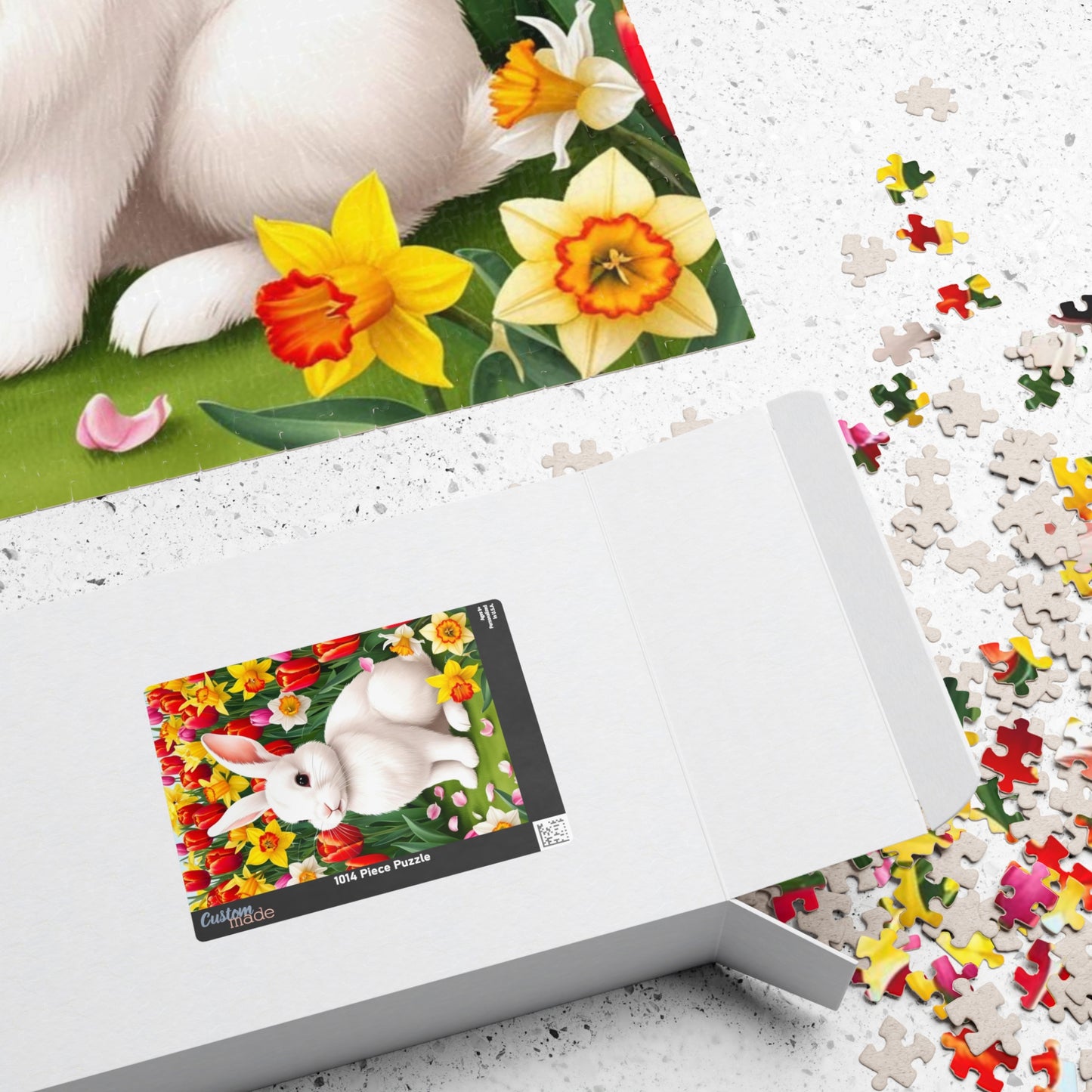 Puzzle - Fluffy Rabbit in Colorful Garden with Tulips and Daffodils, Fun Nature Jigsaw Game, Relaxing Hobby, Easter Gift, Mindful Activity Puzzle The Puzzle Chest