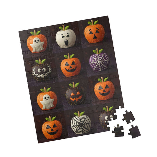 Halloween Candy Apple Jigsaw Puzzle – Grid of Decorative Candied Apples with Spooky Fun Designs 110 pcs (Vertical) Puzzle The Puzzle Chest