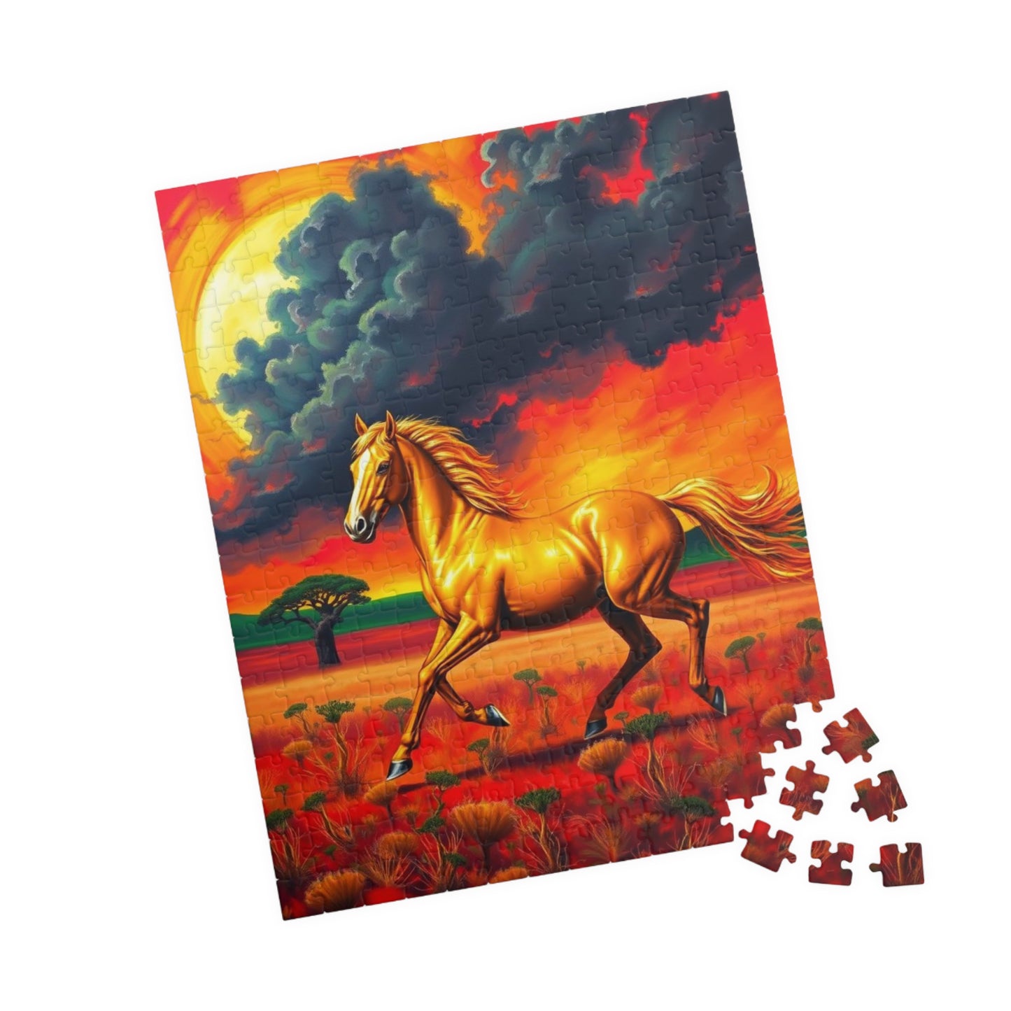 Golden Horse Sunset Puzzle, Art Equestrian Jigsaw Puzzle Game, Gift for Horse Lover, Family Night Mindful Home Entertainment, Adult Puzzle The Puzzle Chest