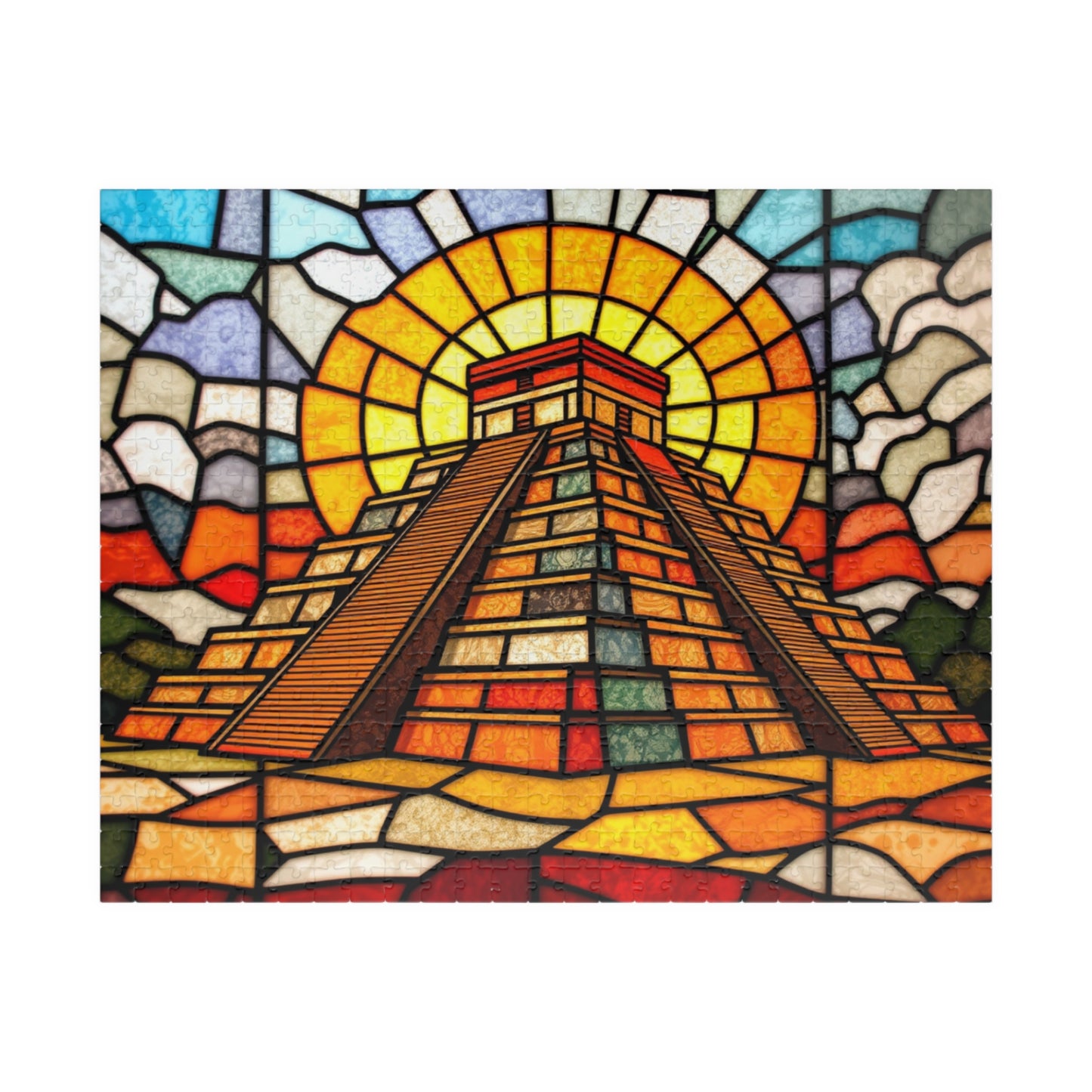 Chichen Itza Pyramid Jigsaw Puzzle, Stained Glass Inspired Historic Mayan Famous Landmark, Frameable Art Travel Enthusiast Gift 520 pcs (Horizontal) Puzzle The Puzzle Chest