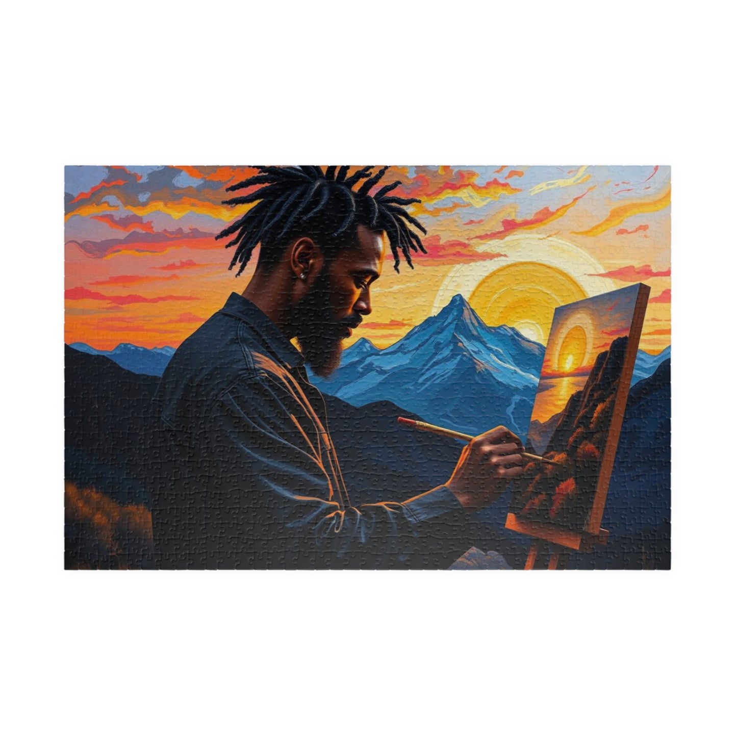 Black Man Painting Jigsaw Puzzle - Afrocentric Art 110, 252, 520, 1014 Pieces, African American Puzzle, Black Artwork Game 1014 pcs (Horizontal) Puzzle The Puzzle Chest