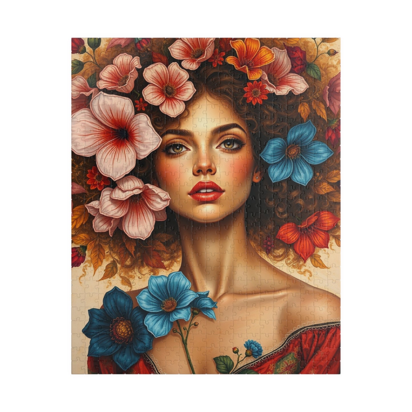Floral Woman Puzzle, Portrait Art Jigsaw Puzzle for Adults, Unique Gift for Friends, Home Entertainment, Mindfulness Game, Relaxing Activity 520 pcs (Vertical) Puzzle The Puzzle Chest