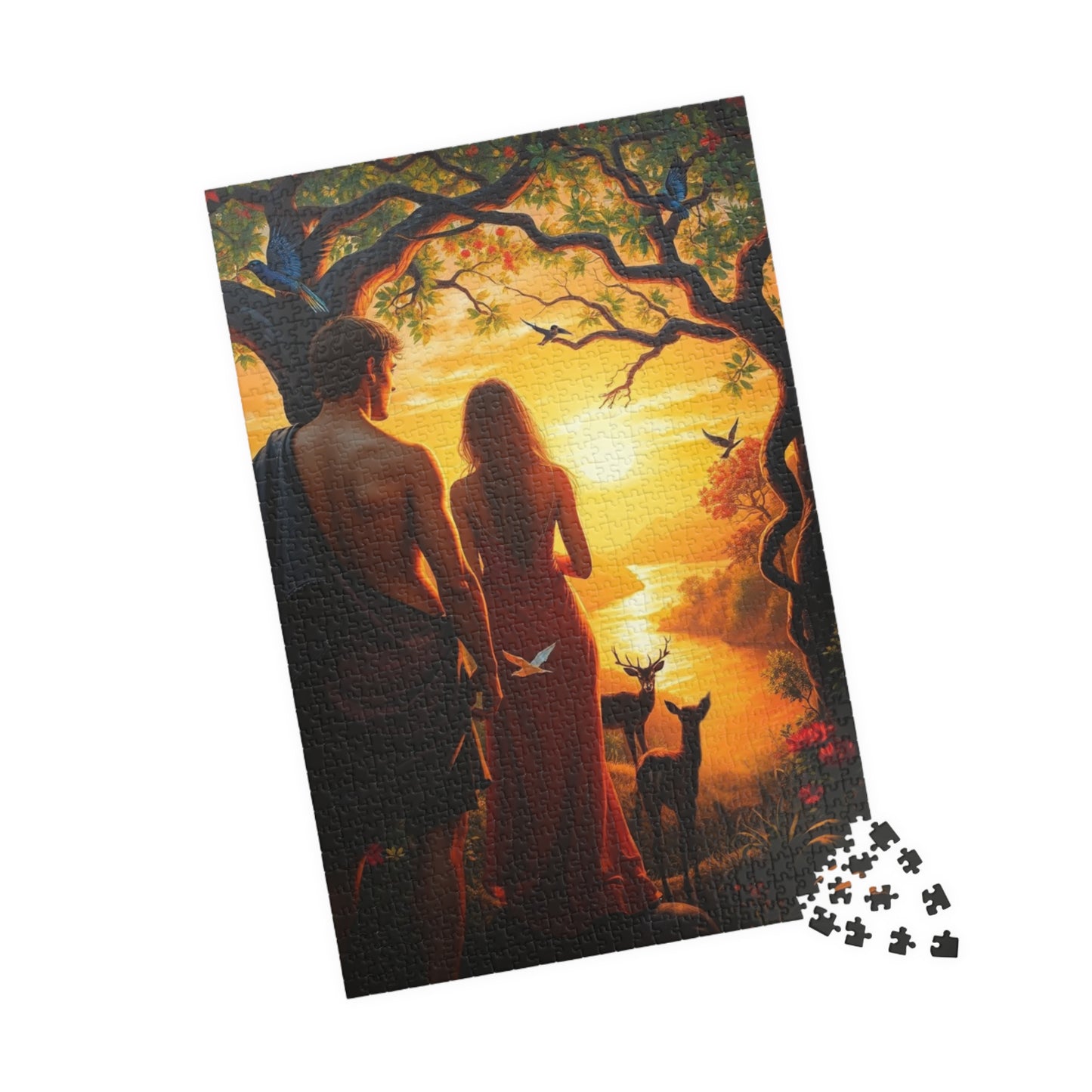 Christian Jigsaw Puzzle - Adam and Eve Garden of Eden at Sunset, Religious Gift for Friends, Cozy Nights In Solo Fun Family, Mental Exercise Puzzle The Puzzle Chest