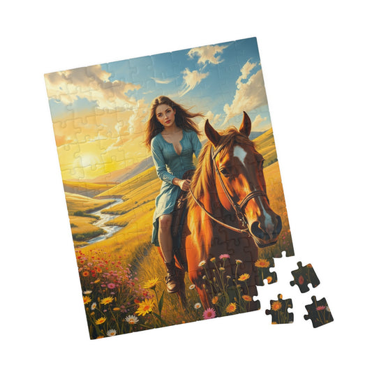 Puzzle, Horse Rider in Meadow, 110 252 520 1014-piece Gift Idea for Nature Lovers, Relaxing Pastime, Jigsaw Puzzle for Women and Girls, Puzzle The Puzzle Chest