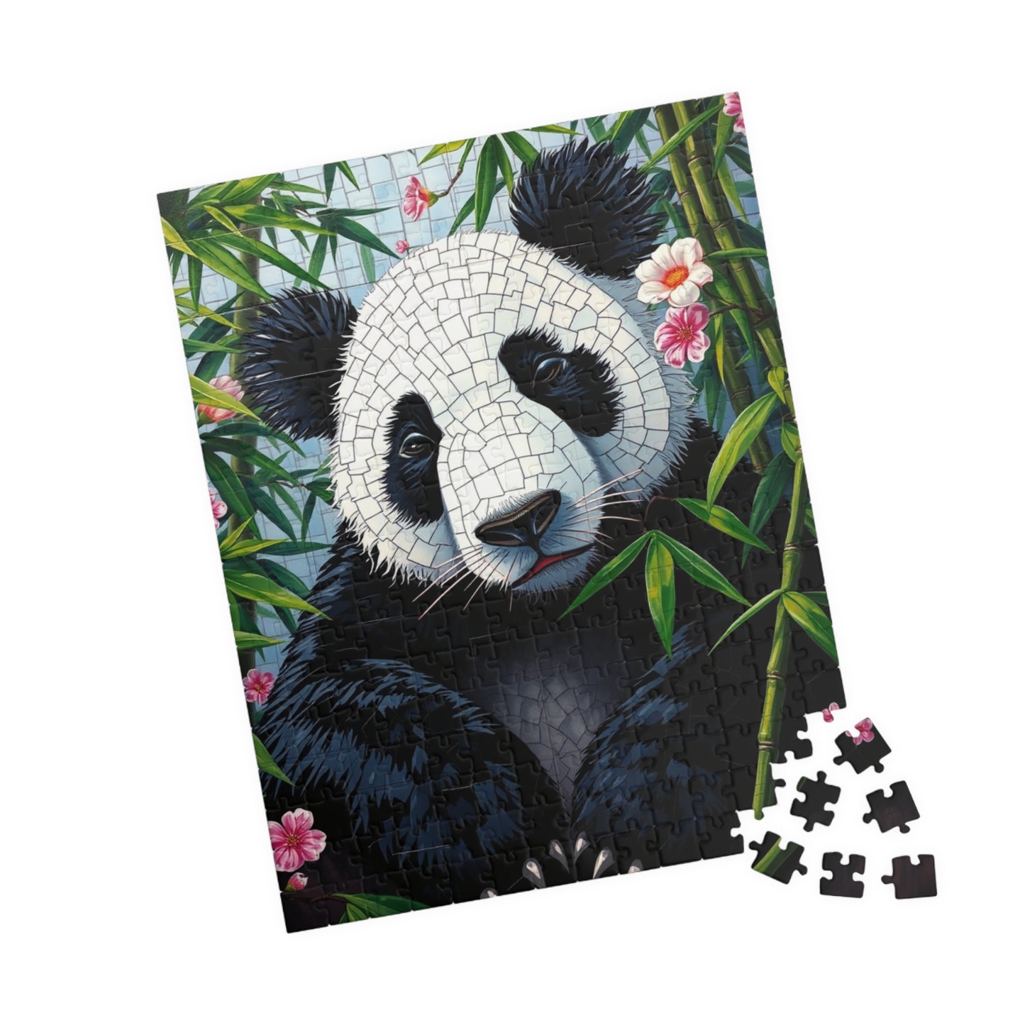 Peaceful Panda Mosaic Puzzle, Artistic Black and White Panda with Bamboo and Flowers Jigsaw Game, Nature Wildlife Theme, Animal Lover Gift Puzzle The Puzzle Chest