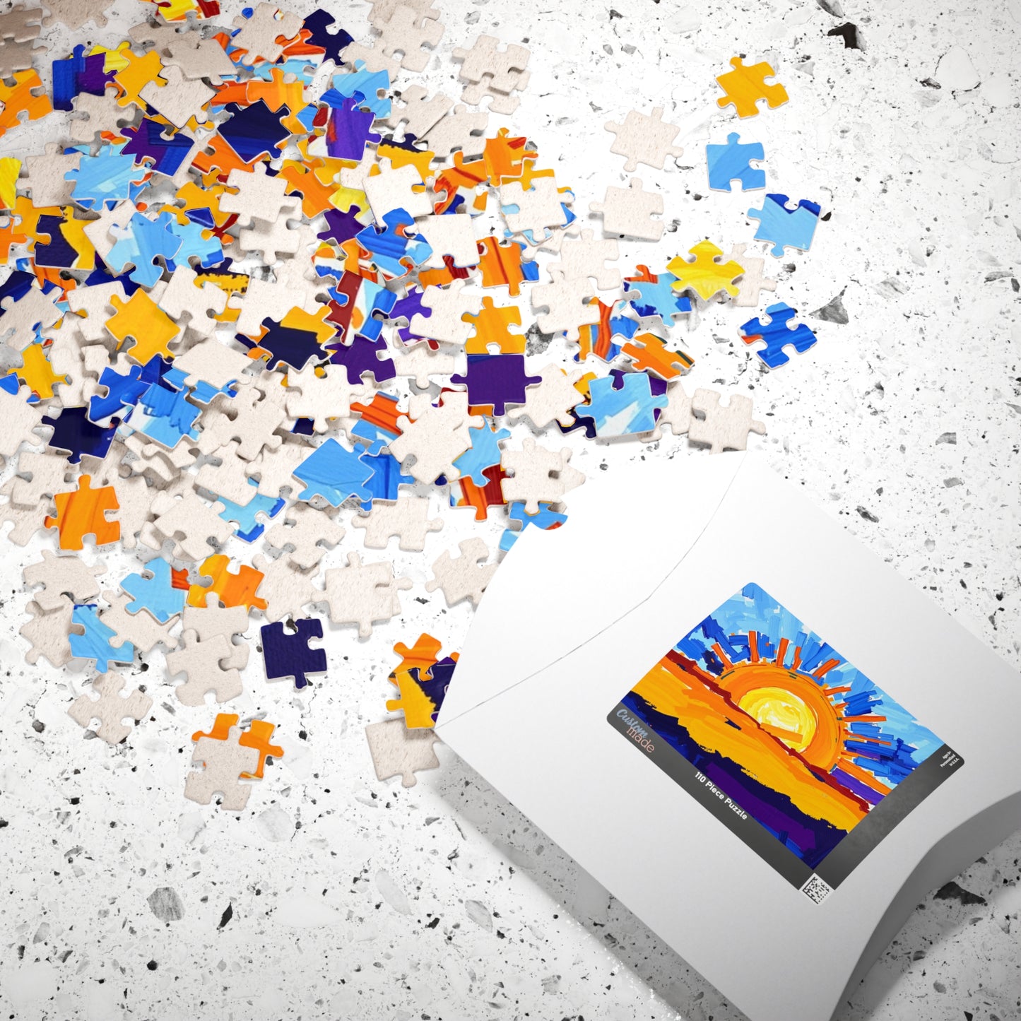 Abstract Sunrise Jigsaw Puzzle - Impasto Style Bursts of Warm and Cool Tones for Art Enthusiast Puzzle The Puzzle Chest